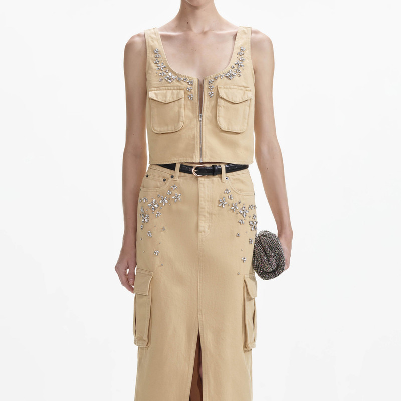 Embellished Denim Cargo Maxi Skirt 4