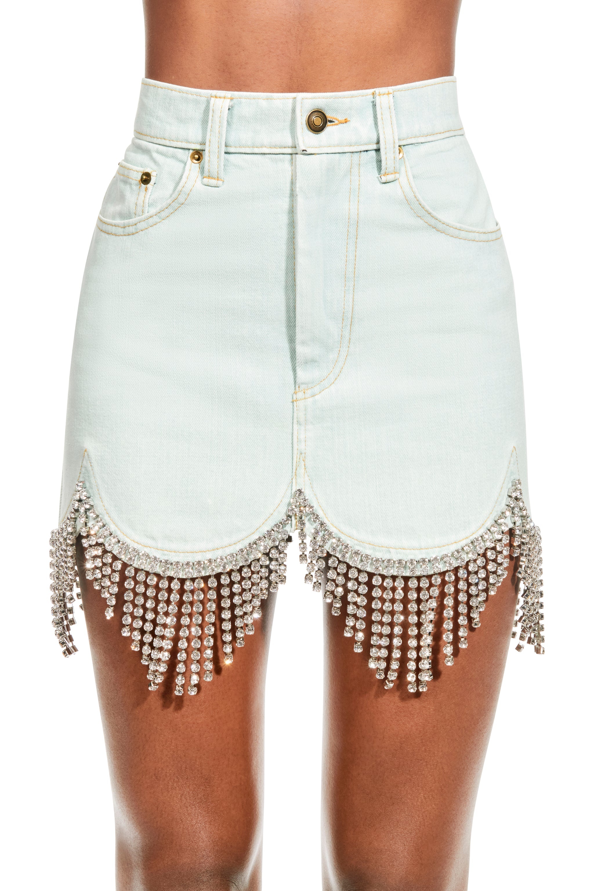 SCALLOPED DENIM CRYSTAL SKIRT - 2