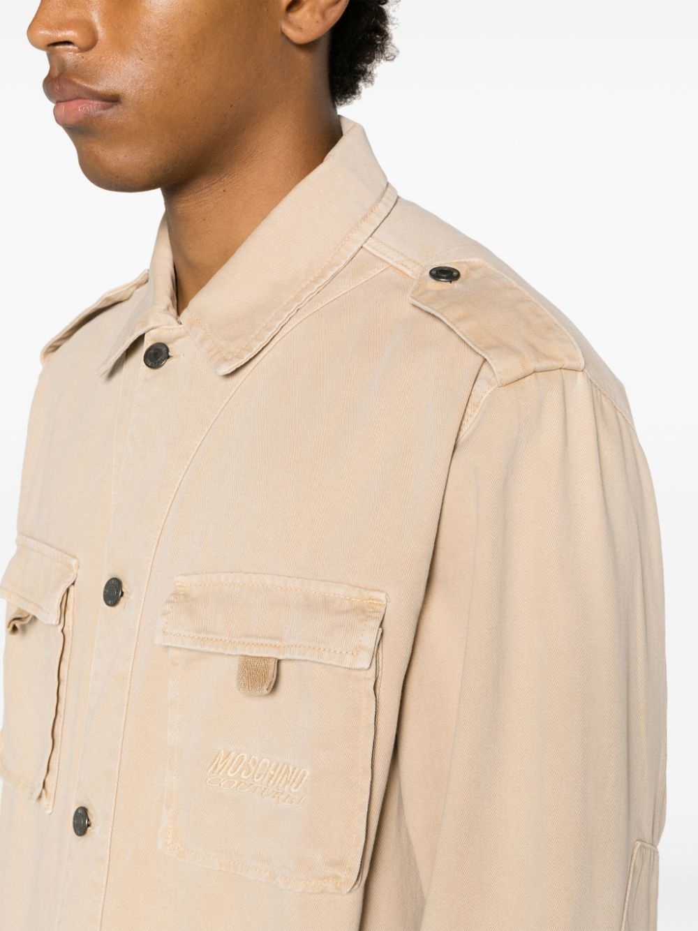 cargo pocket cotton shirt jacket - 5