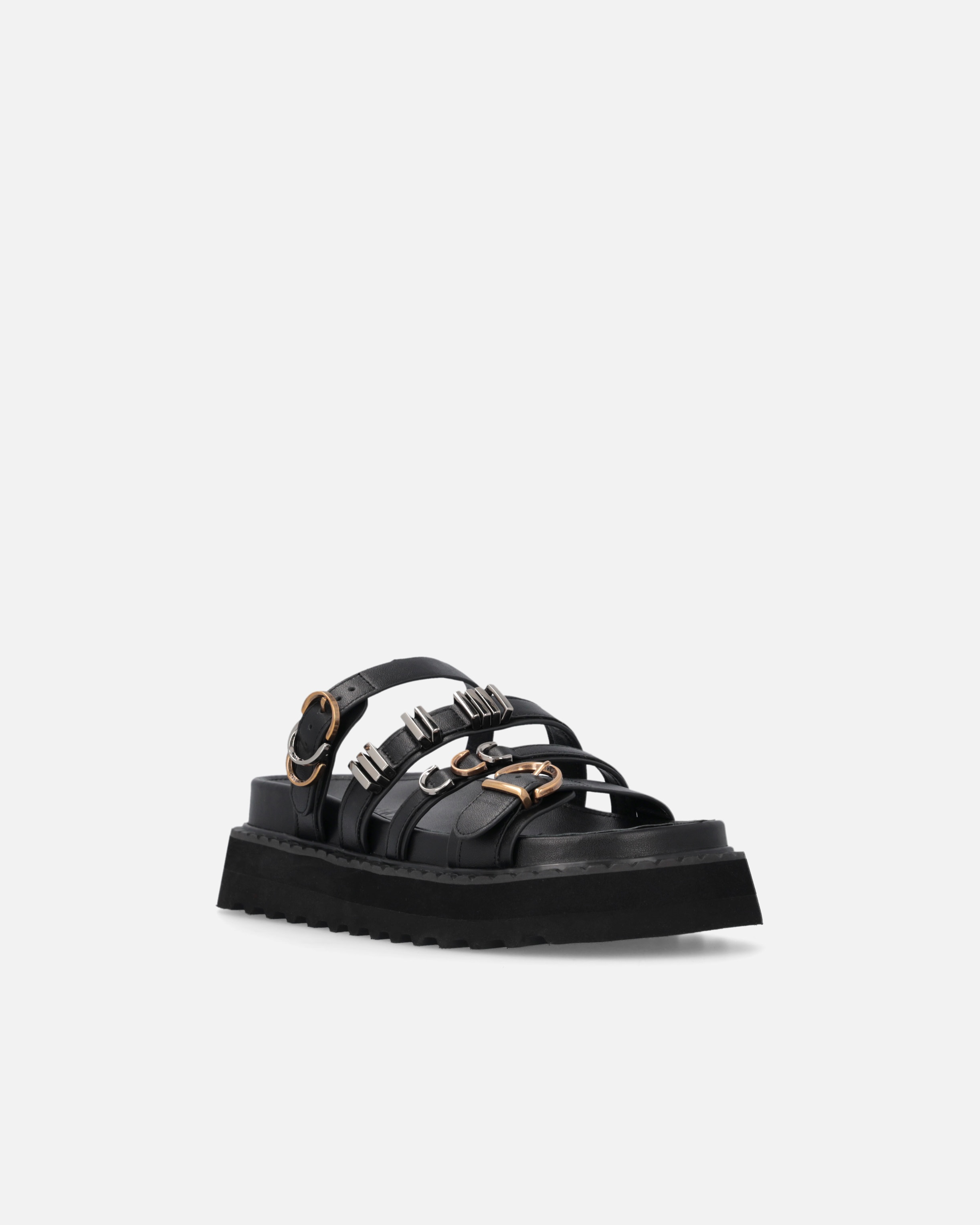 LEATHER SLIPPERS WITH WEDGE AND STRAPS - 2