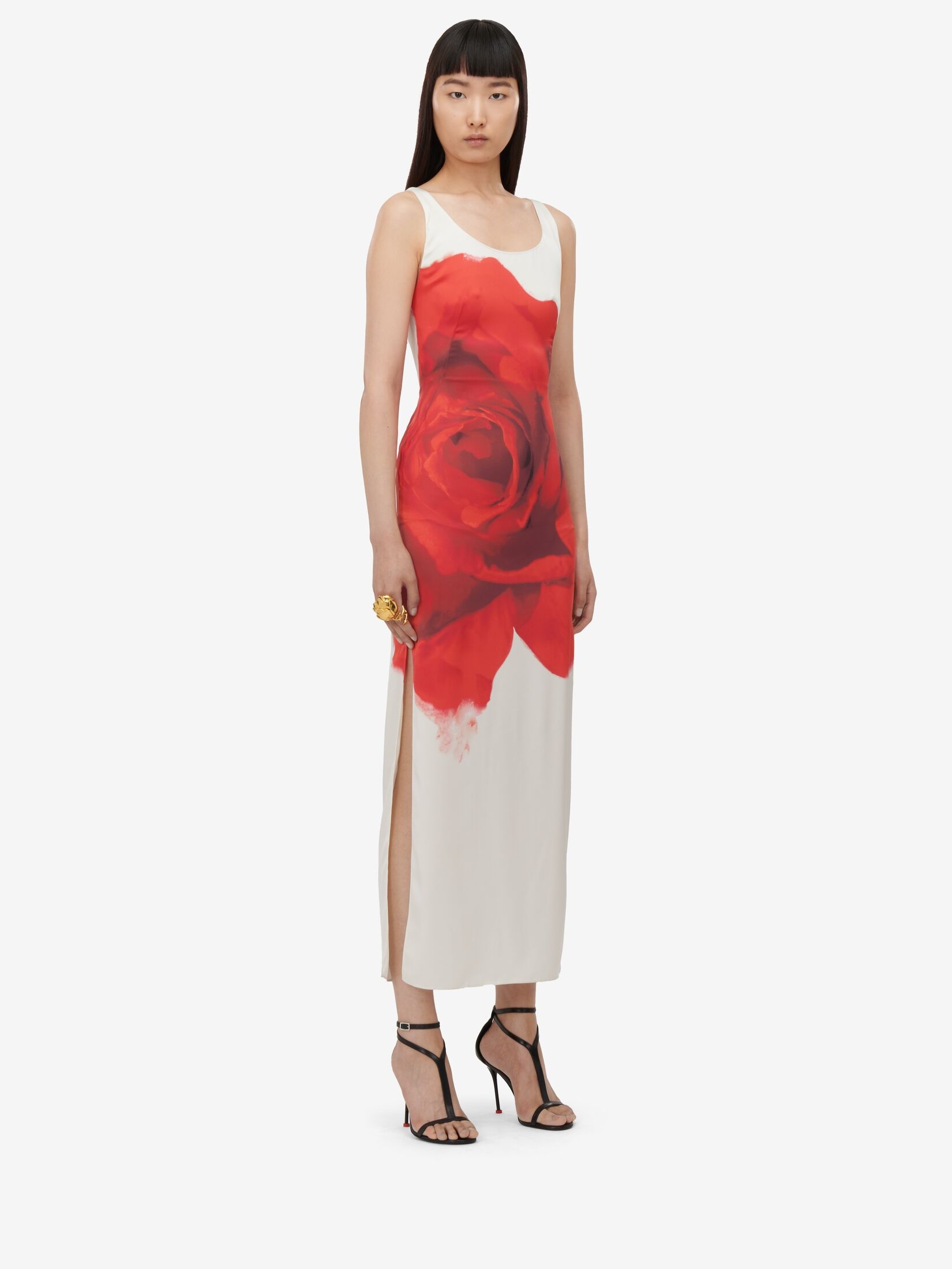 Women's Bleeding Rose Pencil Dress in Optic White - 3