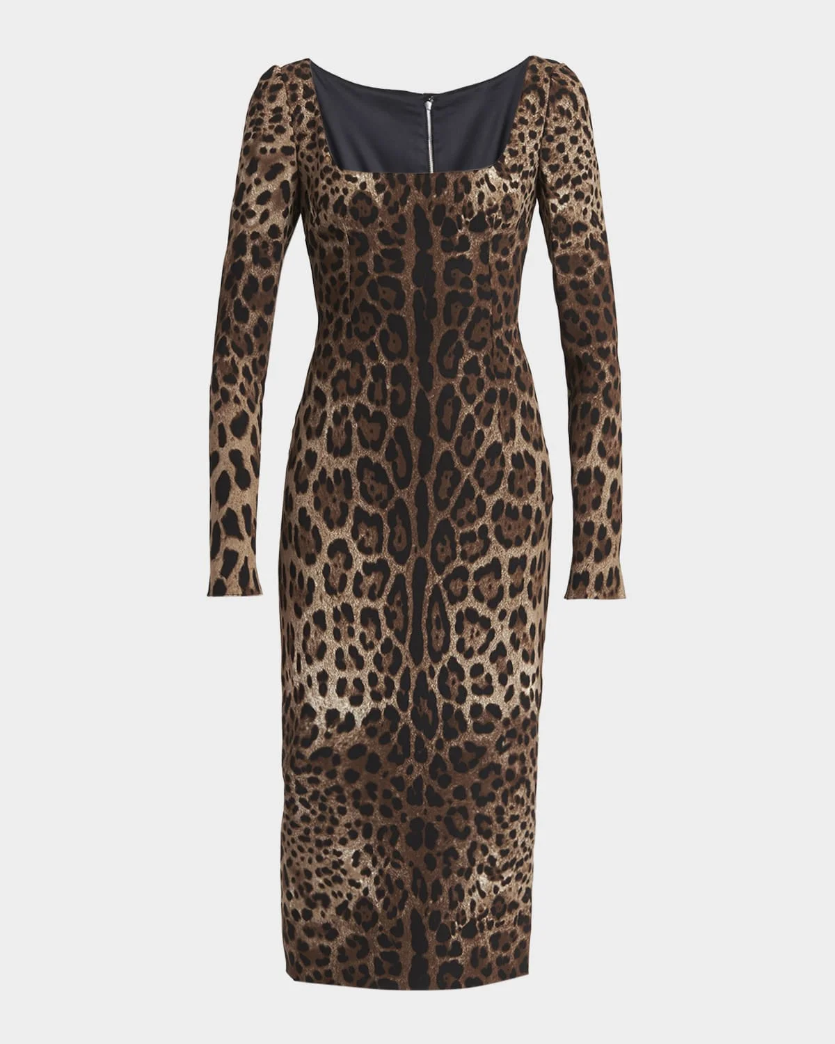 Leopard-Print Cady Long-Sleeve Midi Dress - 1