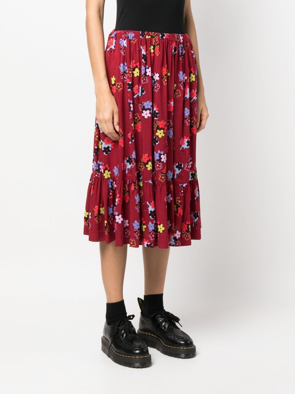 ruffled floral-print midi skirt - 3