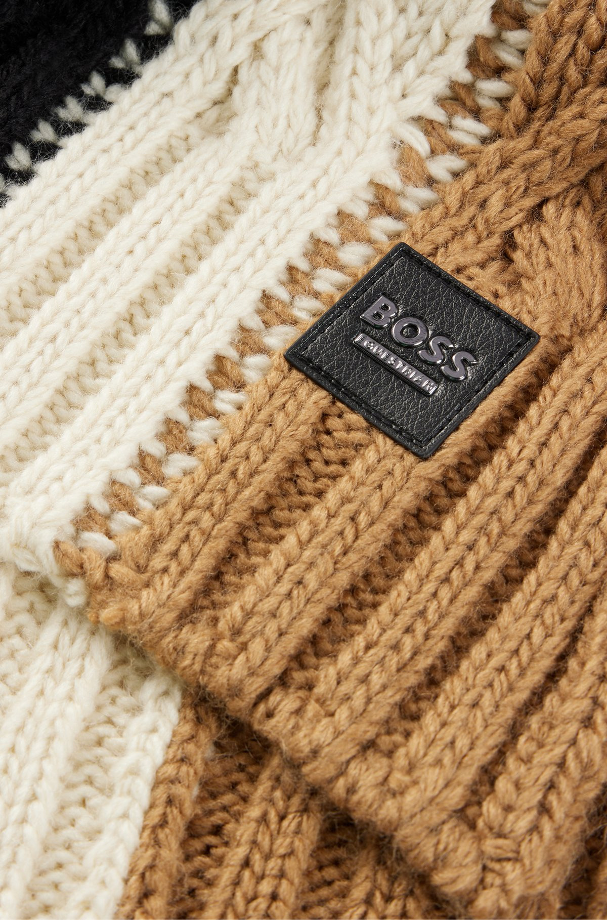 EQUESTRIAN CABLE-KNIT SCARF WITH SIGNATURE STRIPE - 2