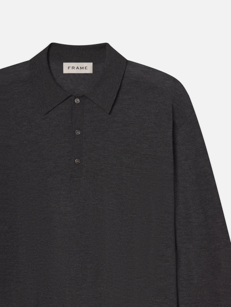 FRAME Superfine Polo Sweater in Grey Melange outlook