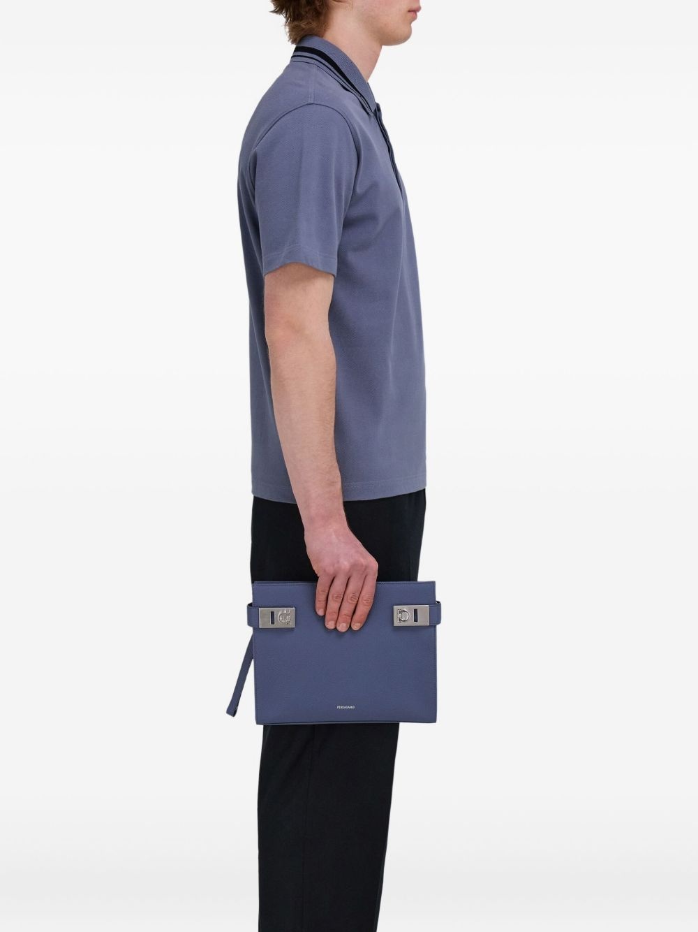 Gancini-buckle leather clutch bag - 2
