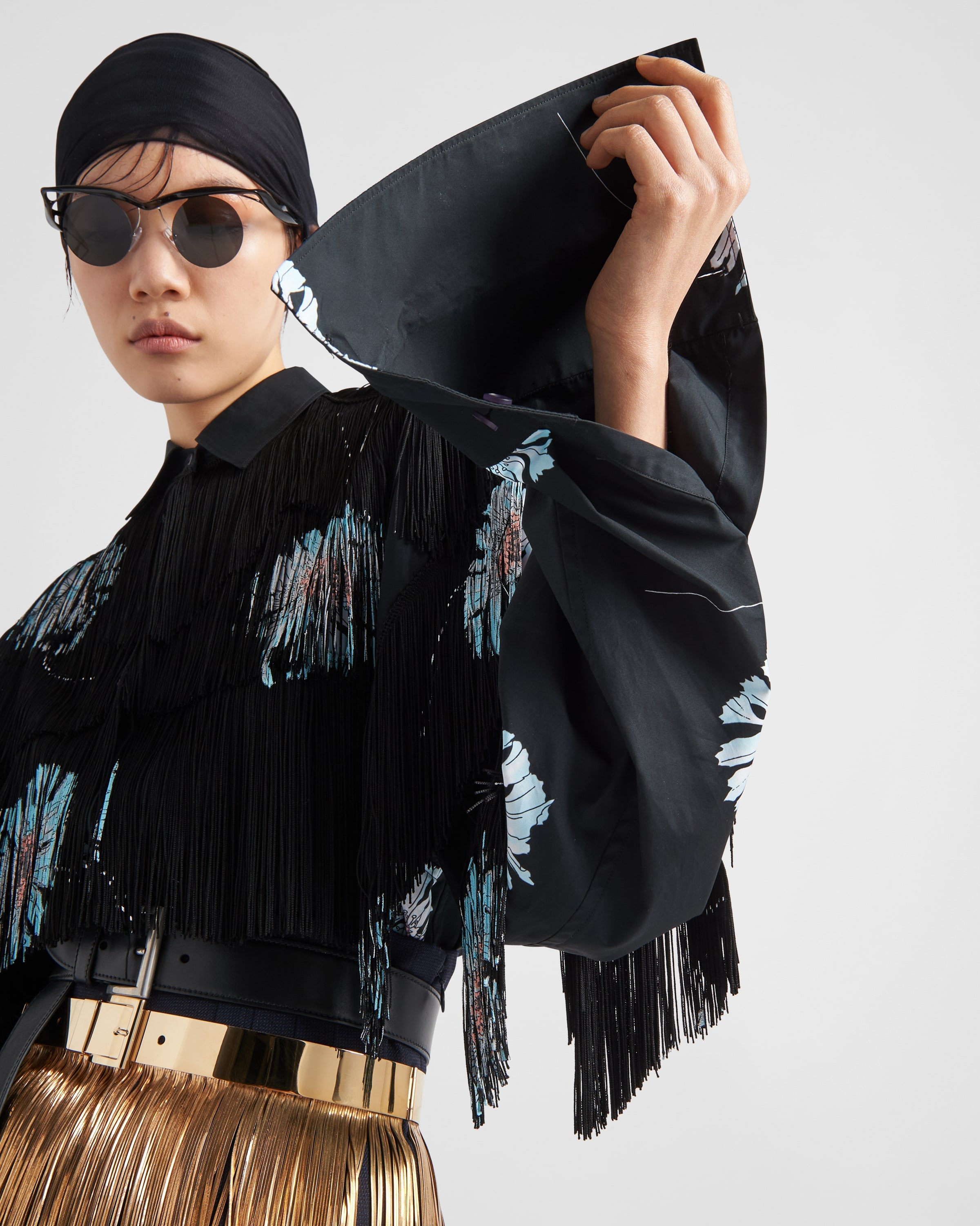 Printed poplin shirt with fringe - 4