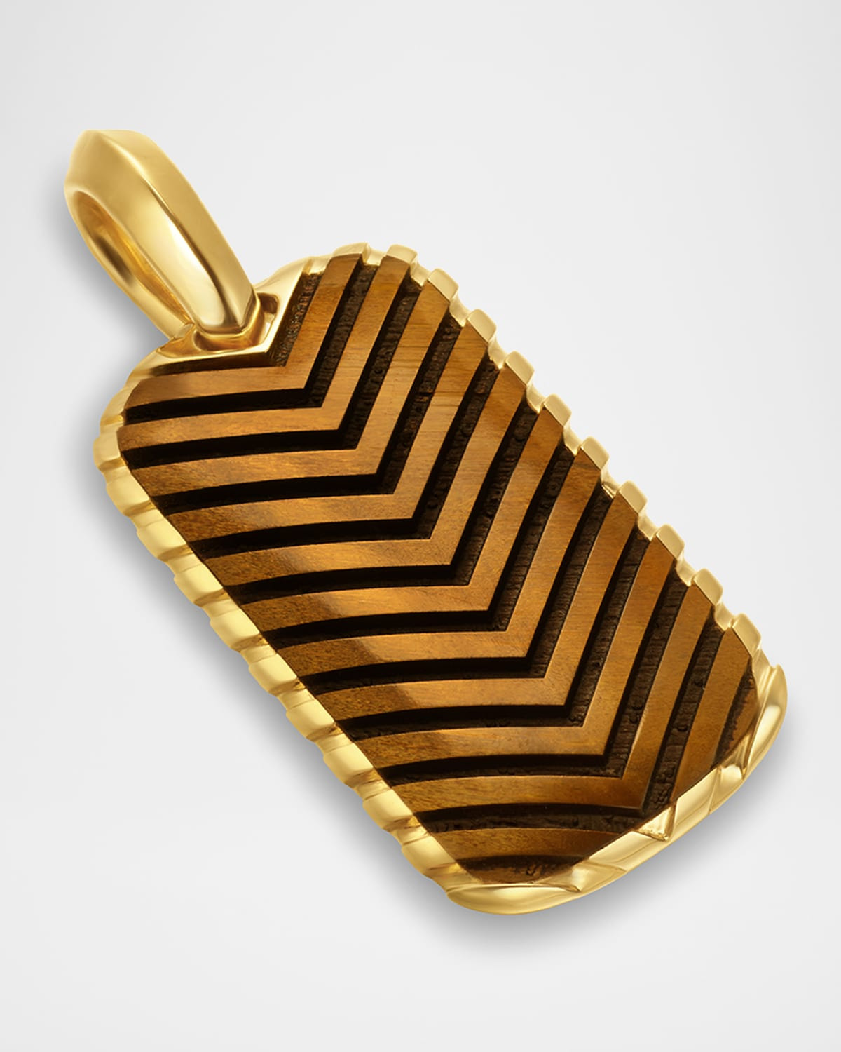 Men's Chevron Tag Enhancer in 18K Gold with Tigers Eye, 27mm - 3