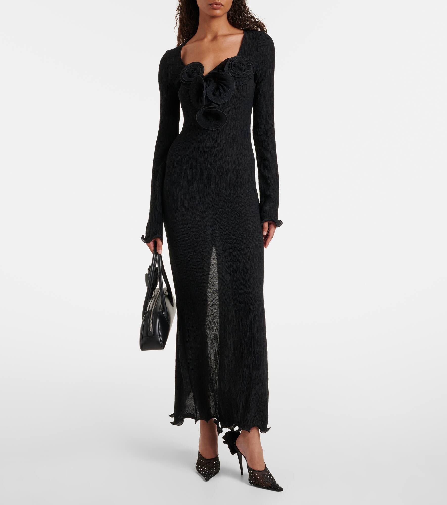 Floral-appliqués sheer maxi dress - 2