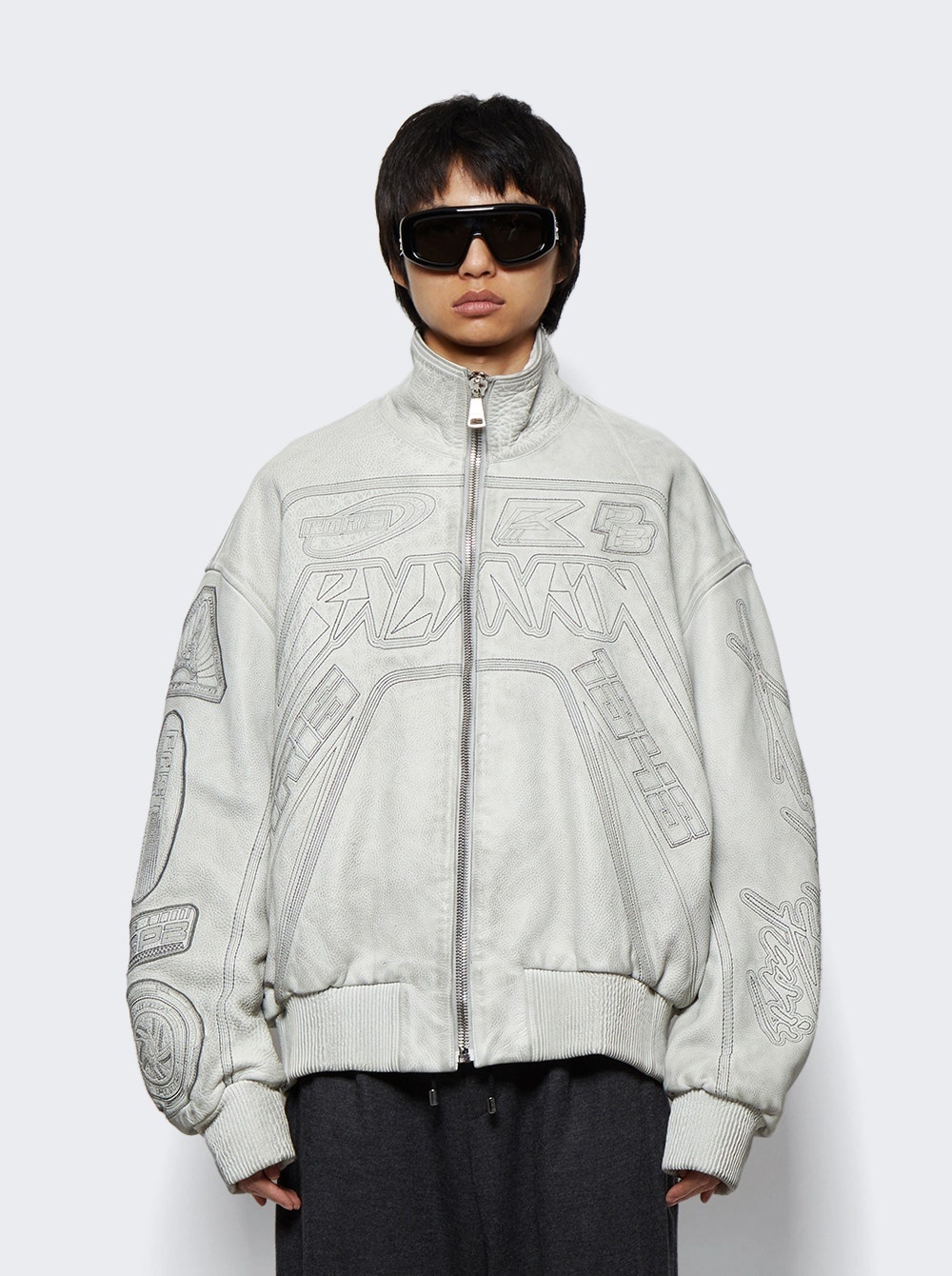Moto Calfskin Leather Bomber Jacket White - 3