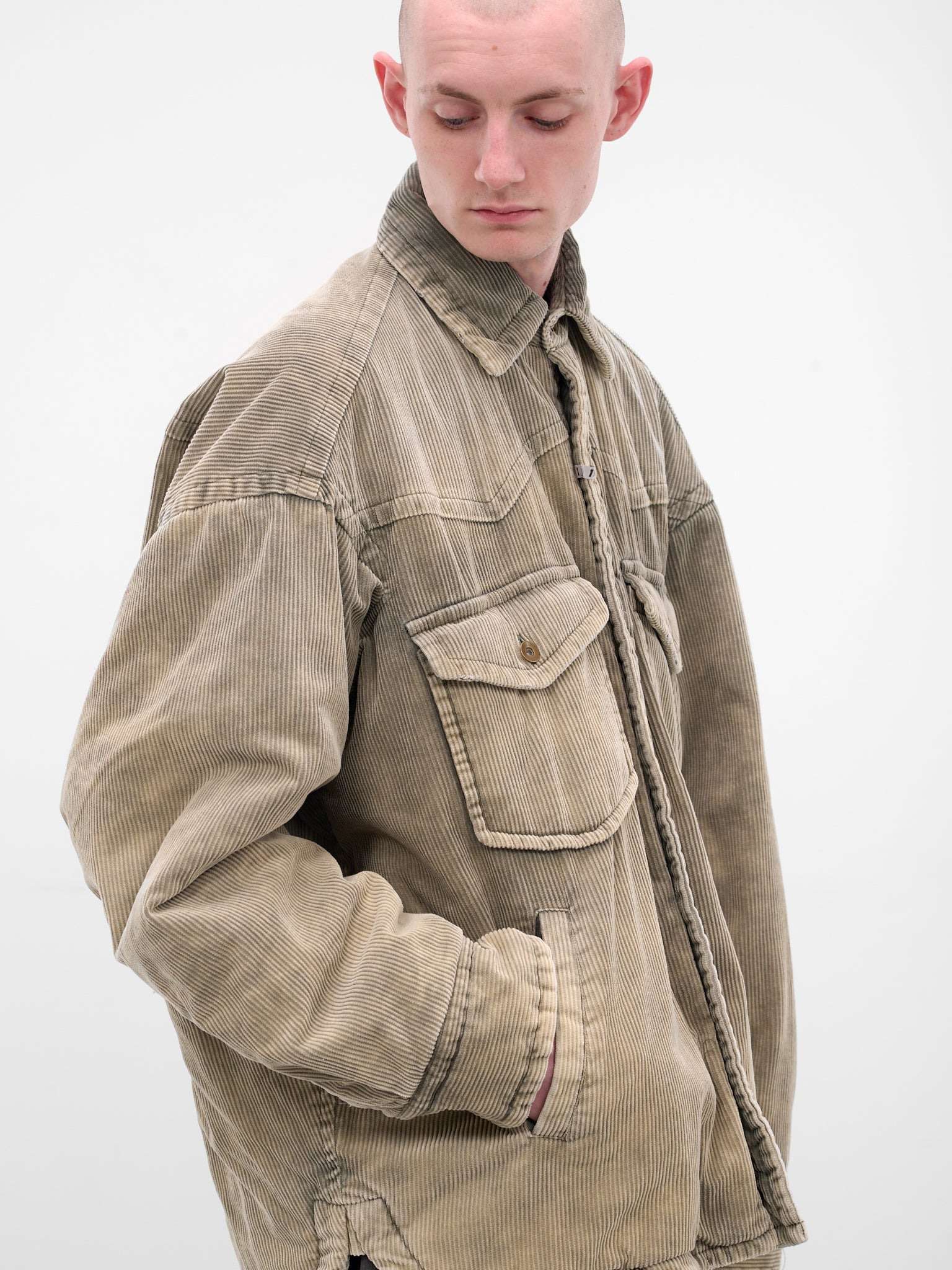 Khaki Corduroy Oversized Overshirt - 5
