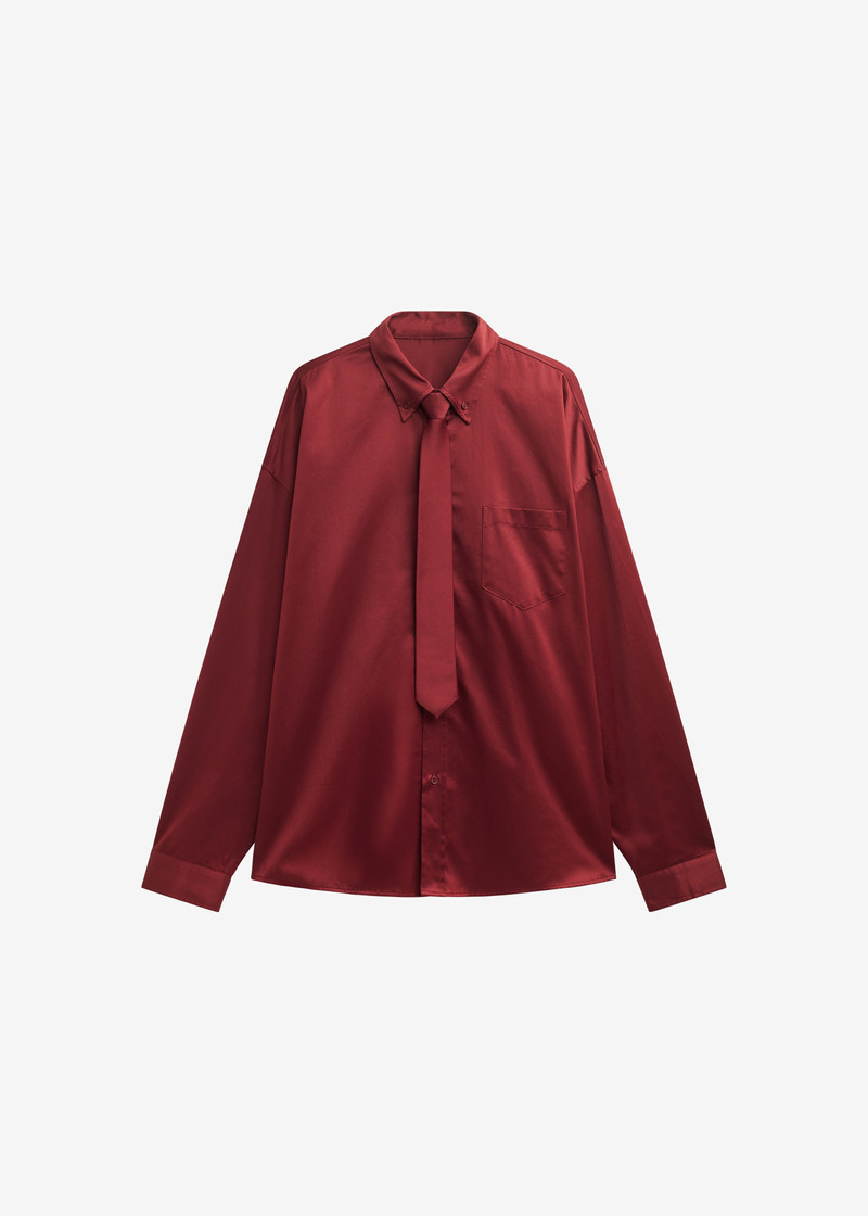 Havelock Oversized Neck-Tie Shirt - Dark Red 1