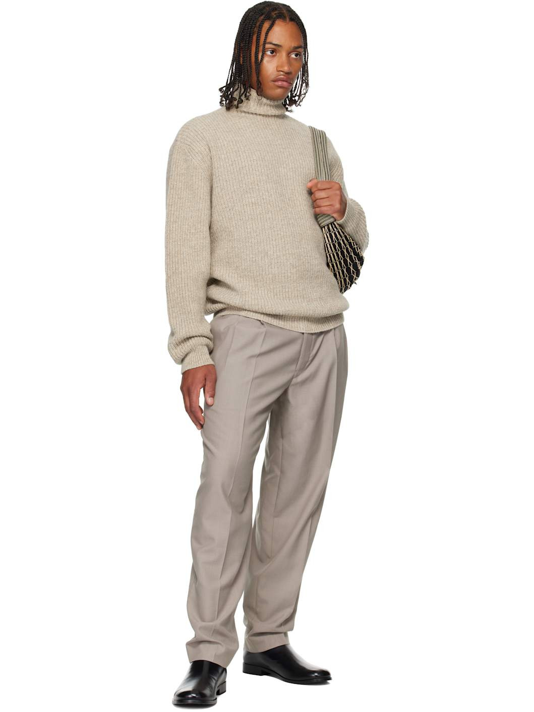 Beige High Neck Sweater - 4