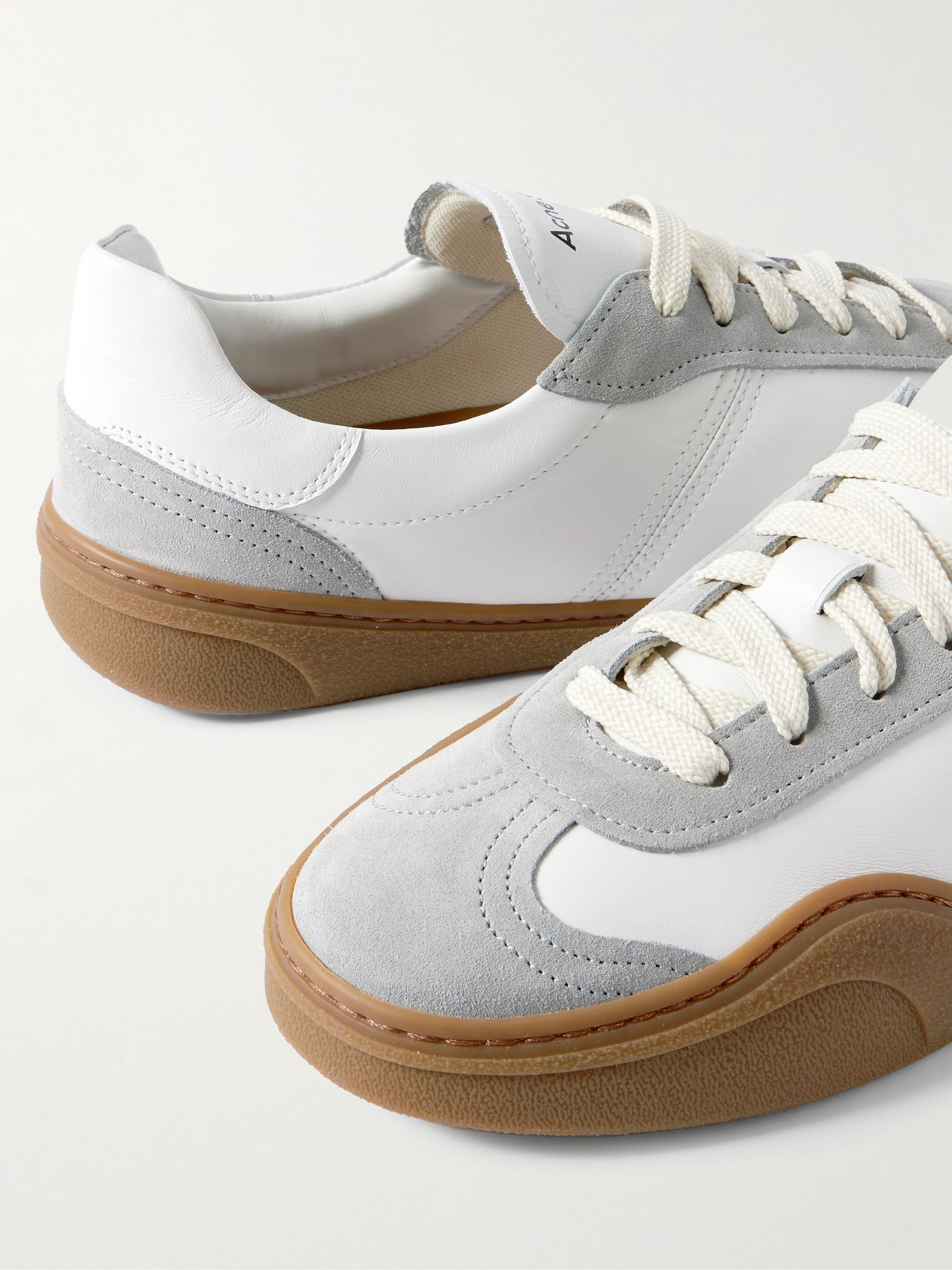 Bars Low Suede-Trimmed Leather Sneakers White - 5