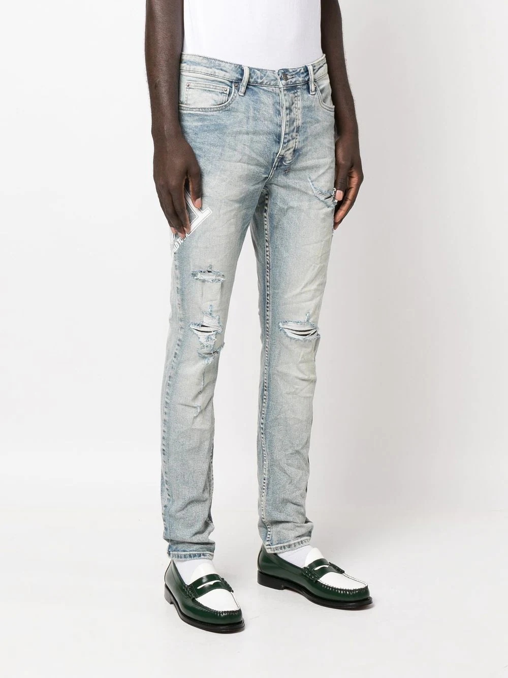 logo-print distressed skinny-cut jeans - 2