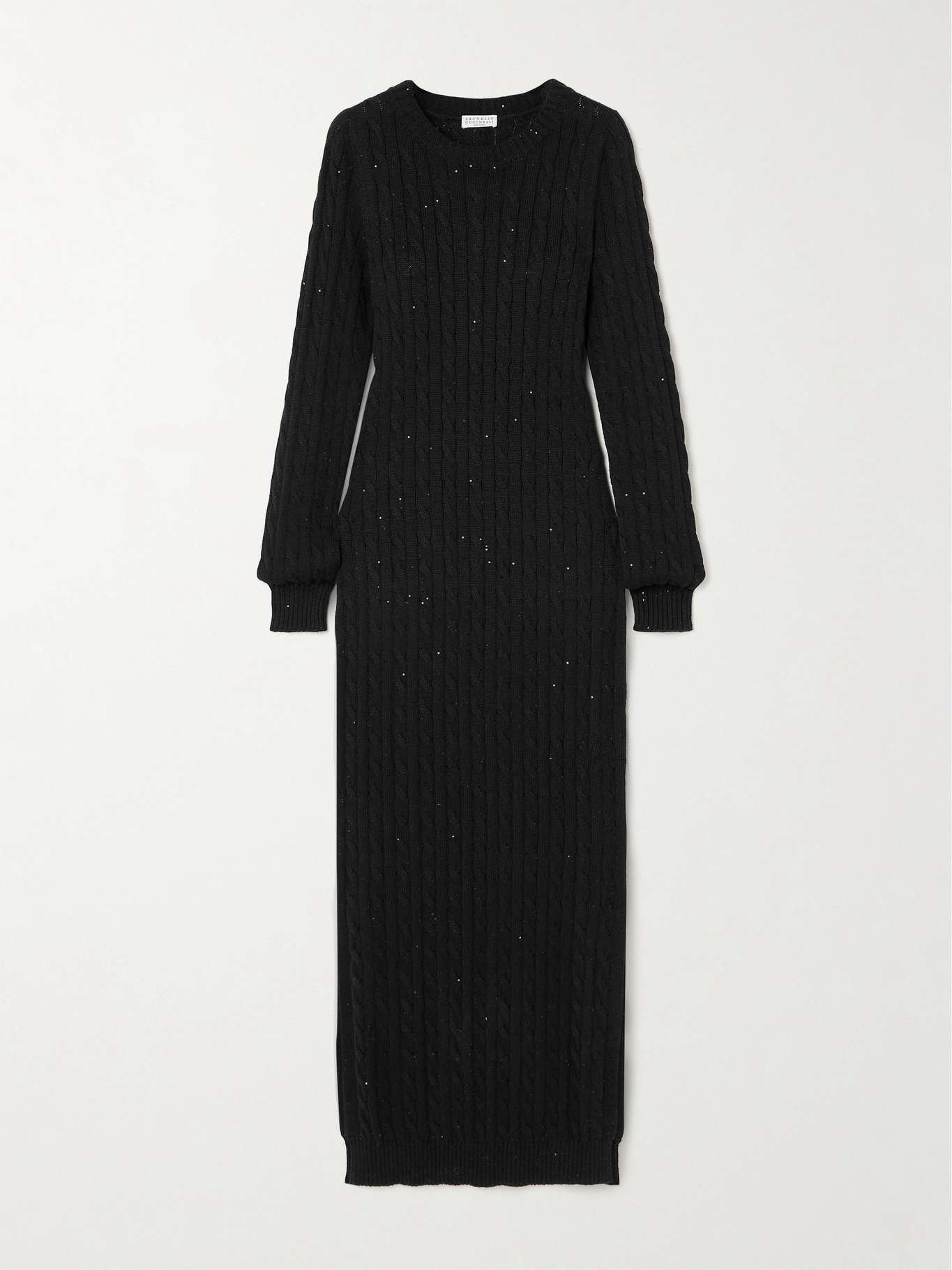 Sequin-embellished cable-knit cotton-blend midi dress - 1