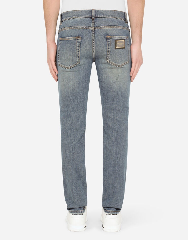 Blue skinny stretch jeans with crystals - 3