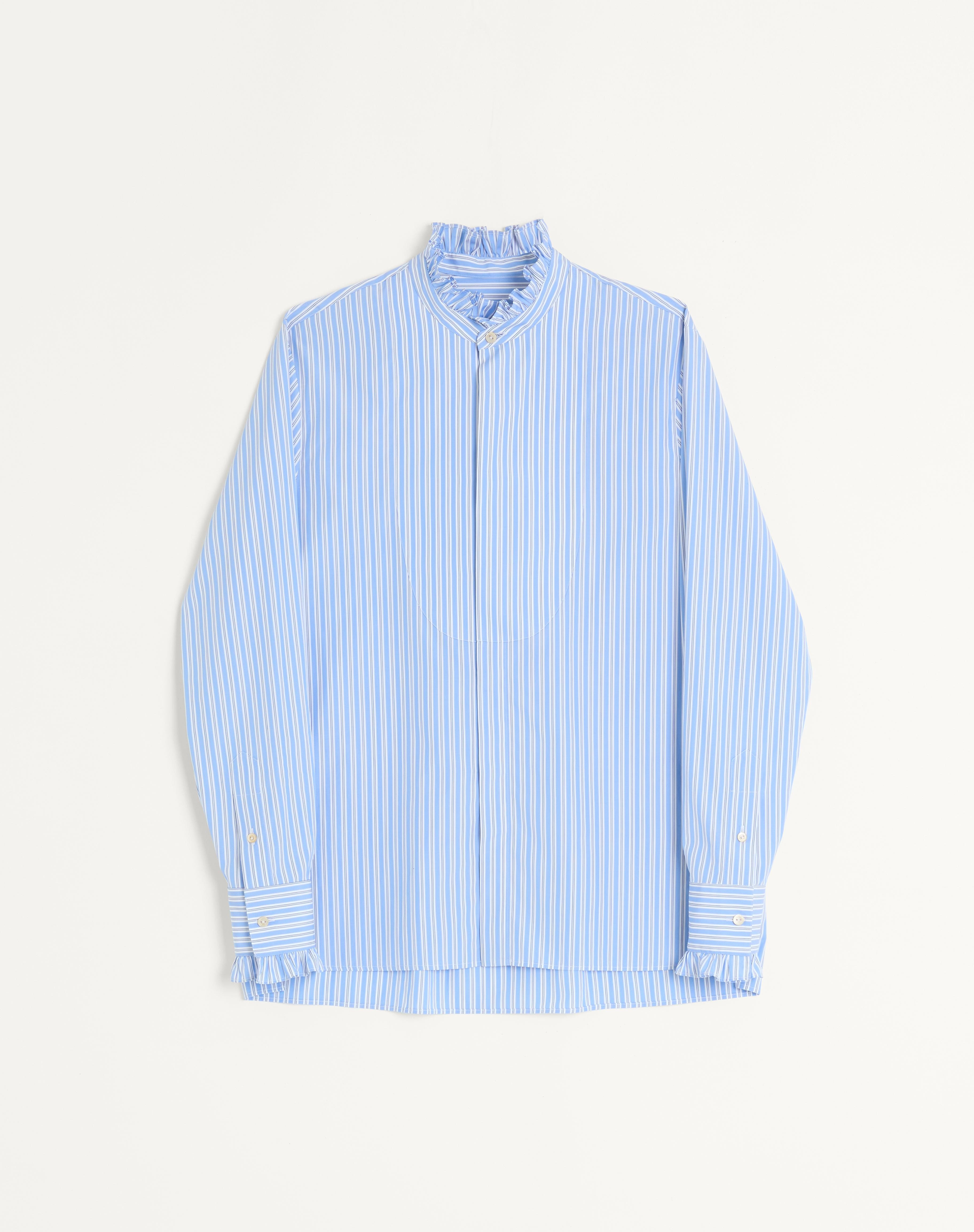 STRIPED COTTON SHIRT WITH PLASTRON AND RUFFLES - 1