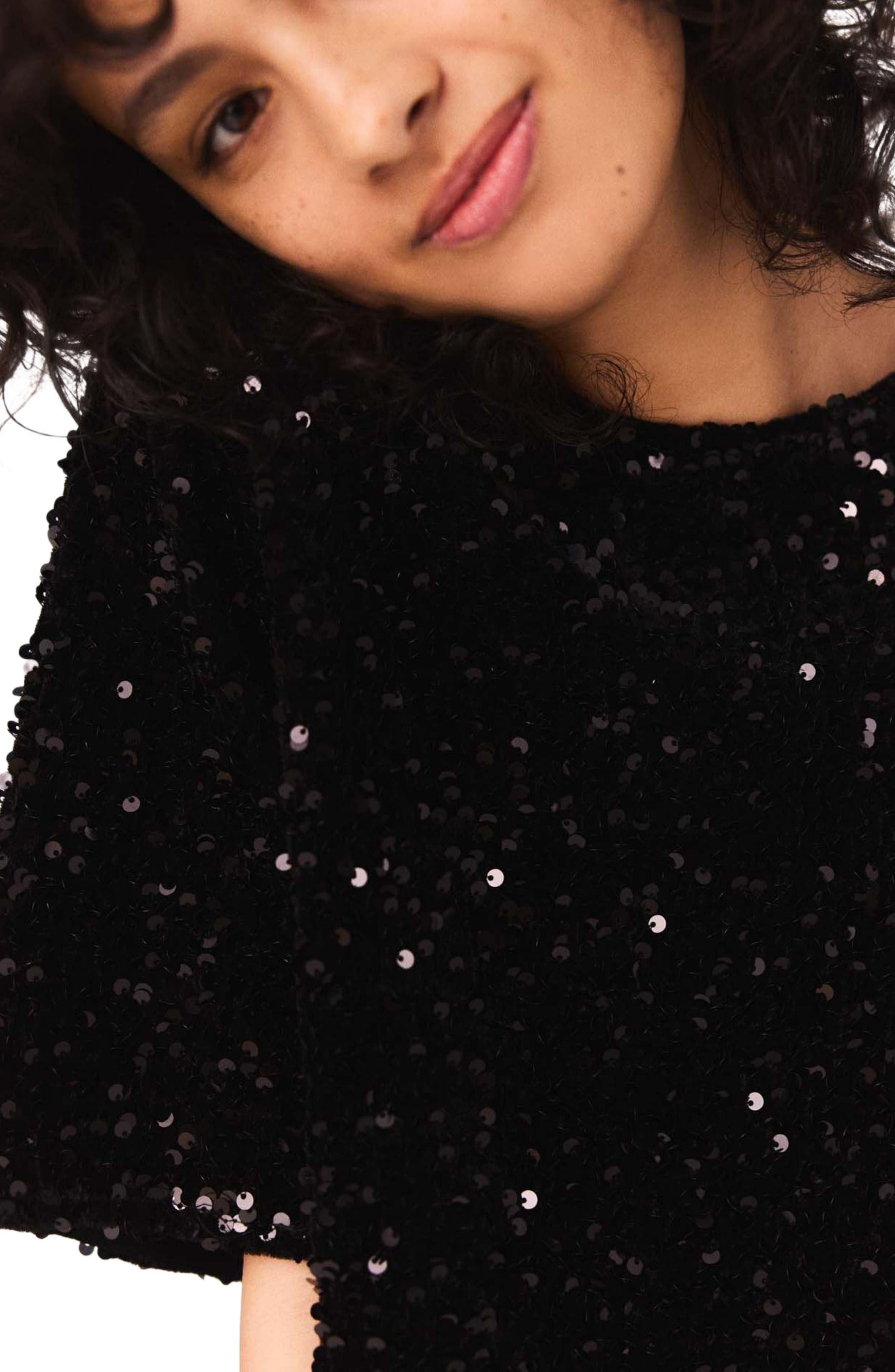 maje Sequinned velvet top in Black at Nordstrom - 5