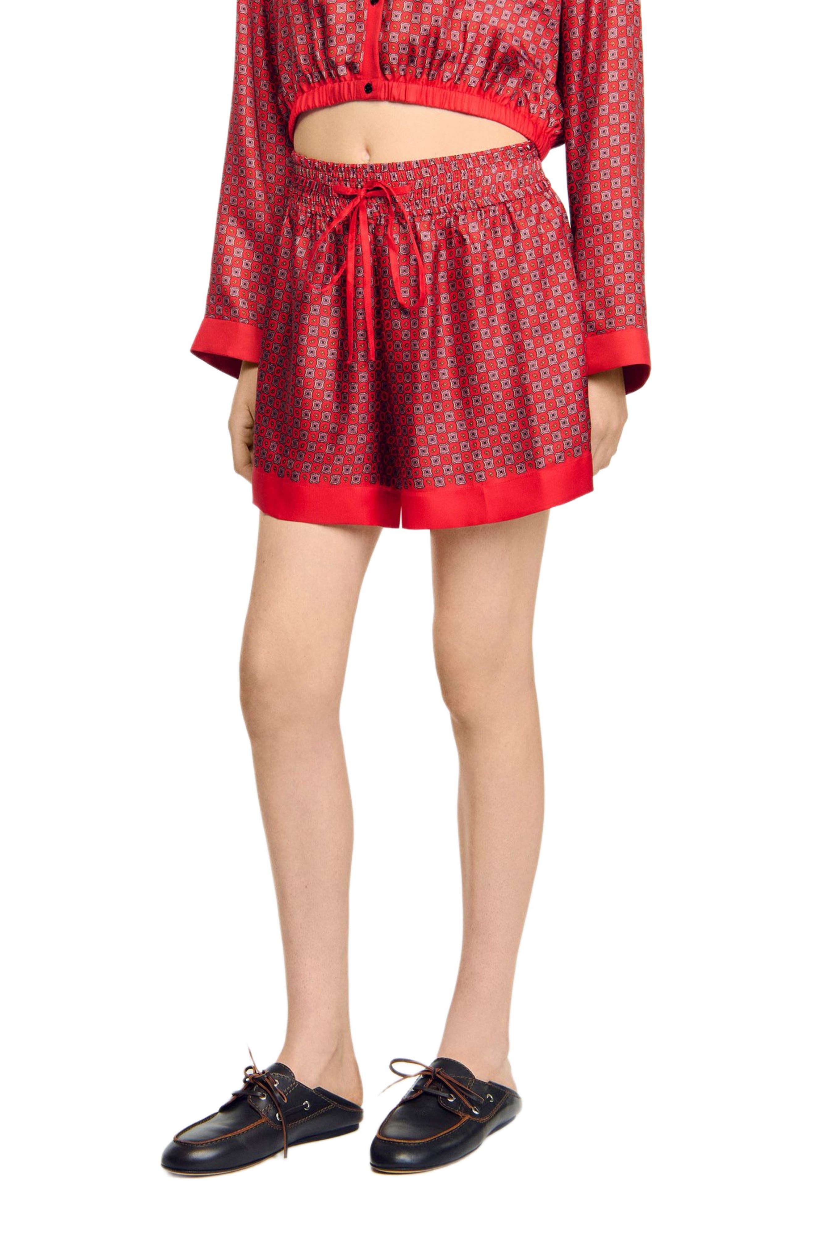 SANDRO Scarf print shorts in Red /Pink at Nordstrom - 3