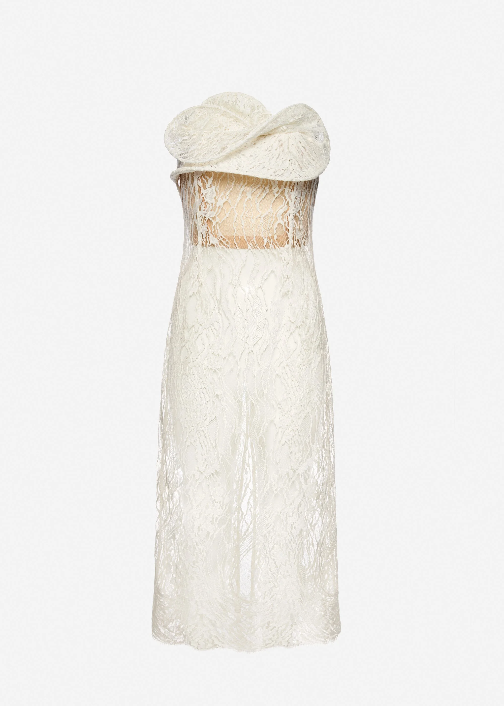 Lace corset dress with sculptural neckline in cream - 1