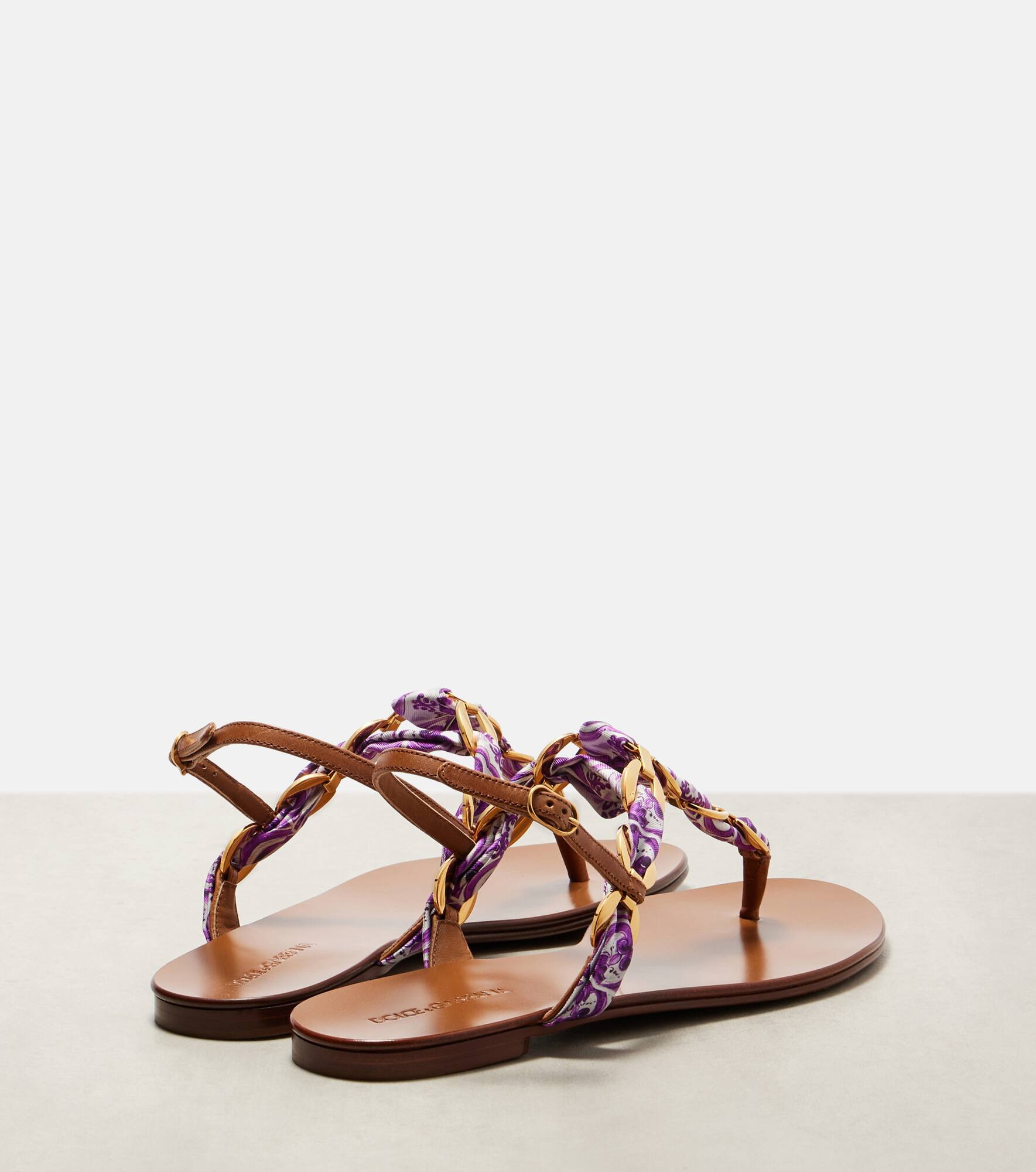 Majolica leather-trimmed satin thong sandals - 2