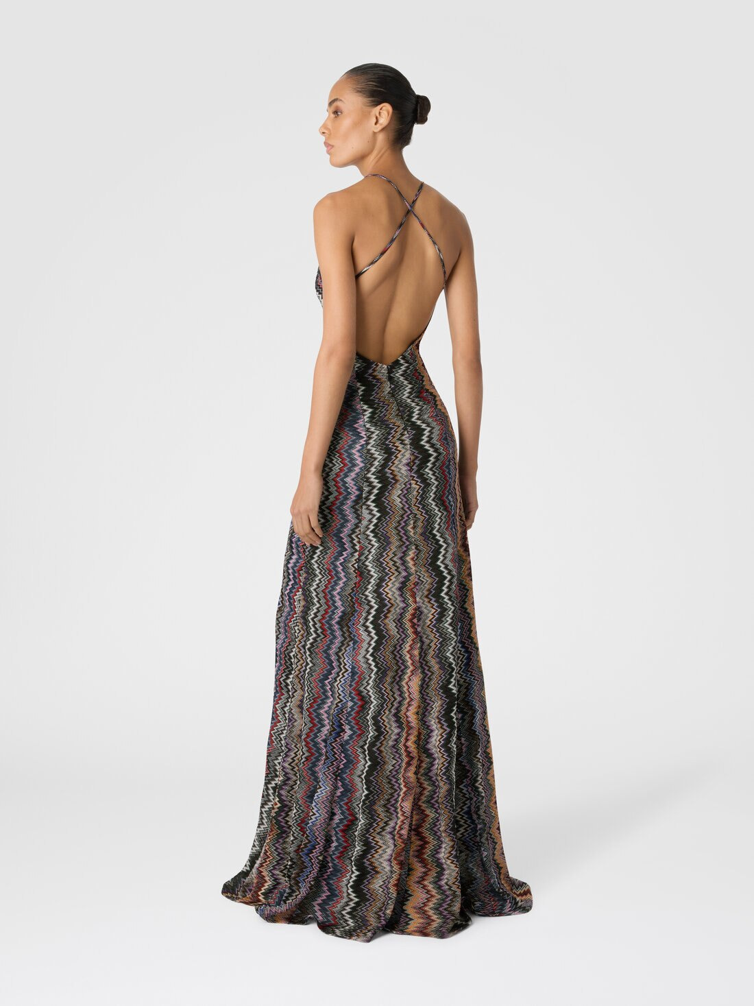 Long V-Neck Dress with Snake Pattern - 3