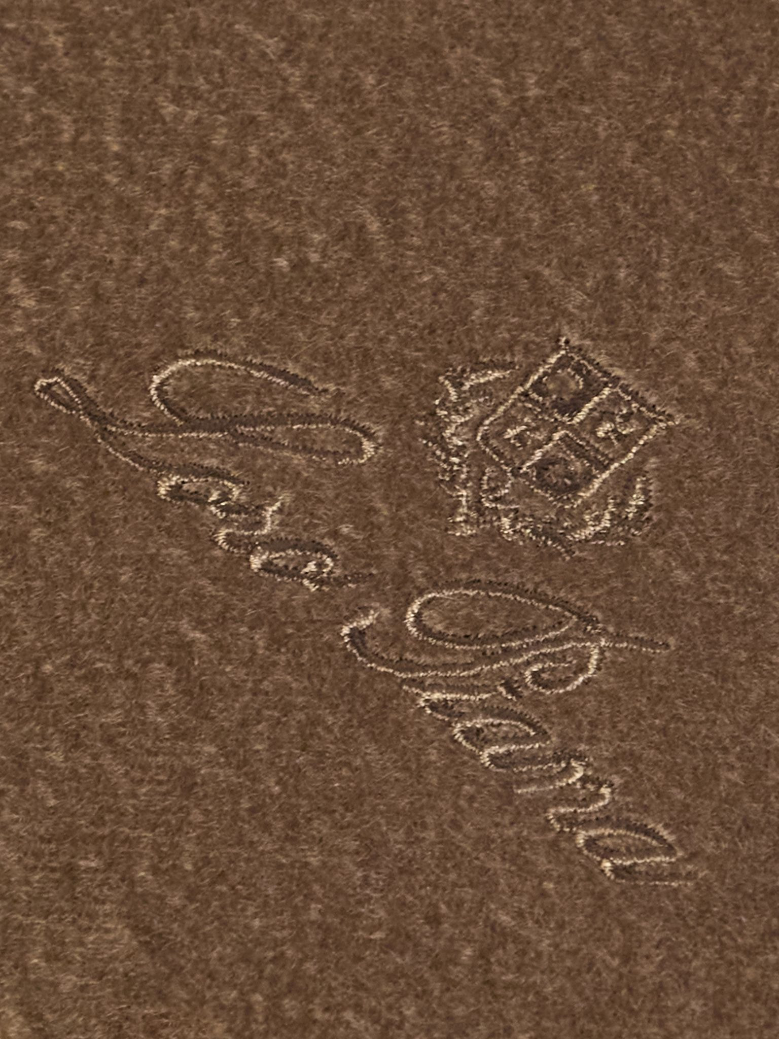 Logo-Embroidered Fringed Cashmere Scarf Brown - 3