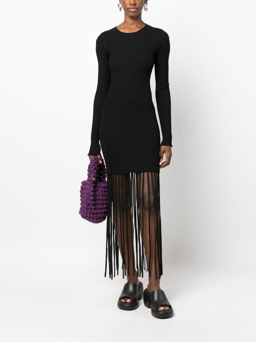 fringed ribbed-knit minidress - 2