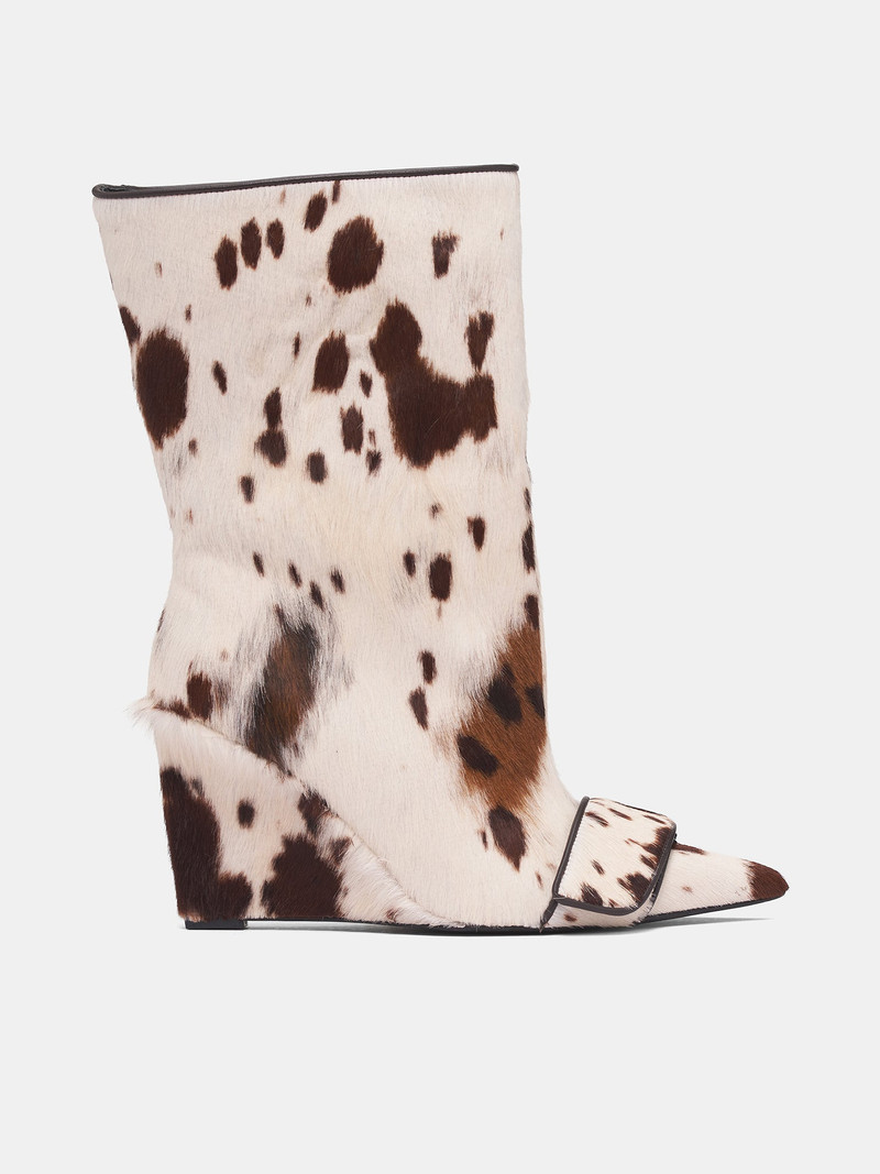 White Cow Print Wide Boots 1