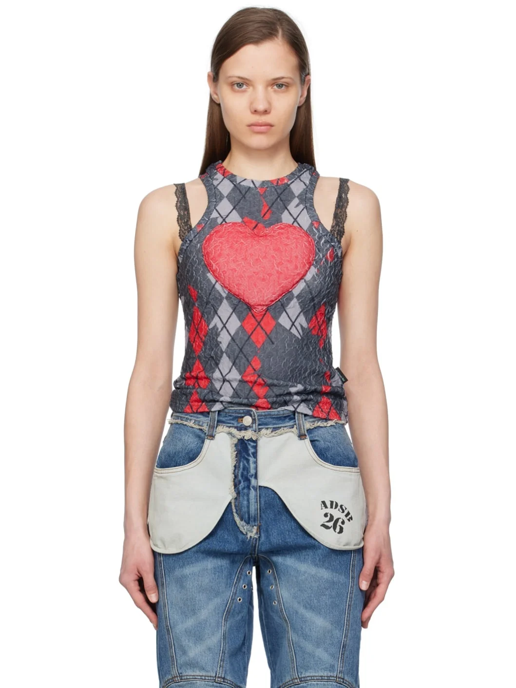 SSENSE Exclusive Gray & Red Puffy Heart Saver Tank Top - 1