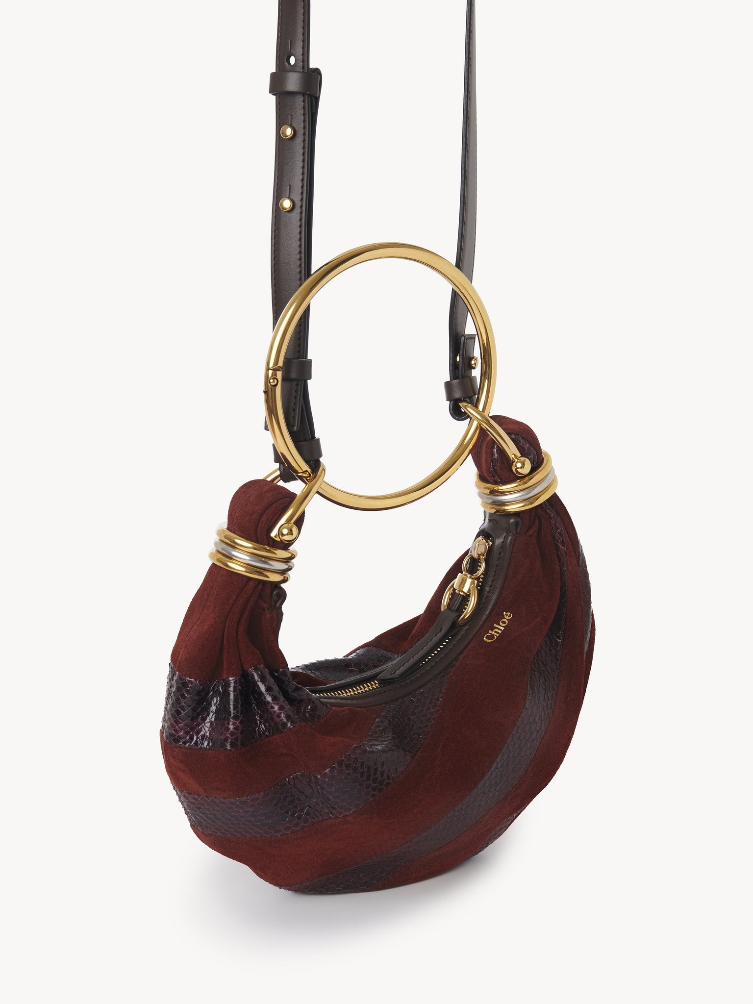 MINI BRACELET HOBO BAG IN SUEDE LEATHER & SNAKESKIN - 3