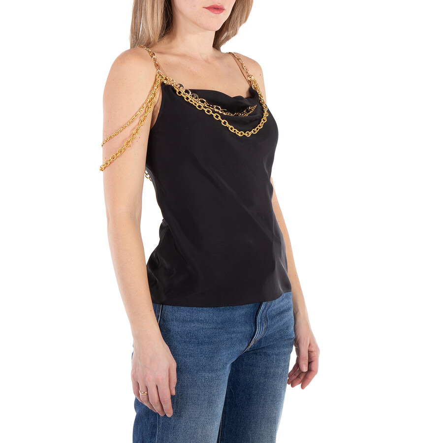 Rabanne Ladies Black Top Embellished With "Eight" Signature Chain - 2