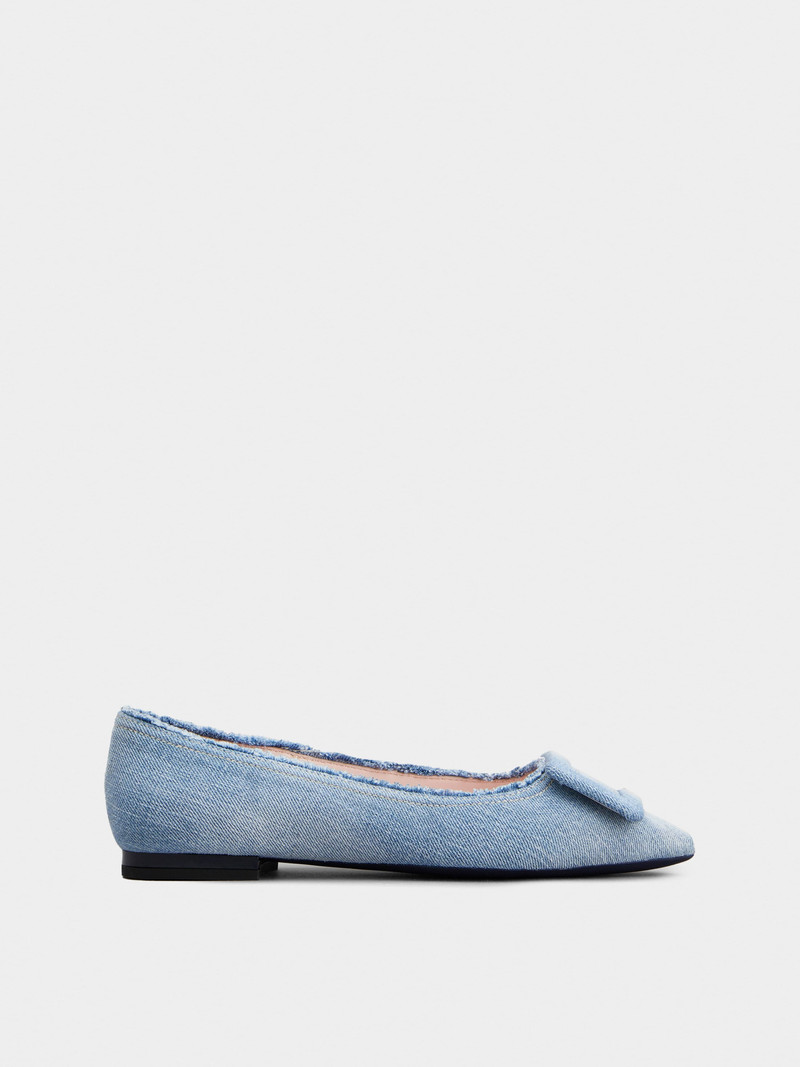 Gommettine Fringed Covered Buckle Ballerinas in Denim 1