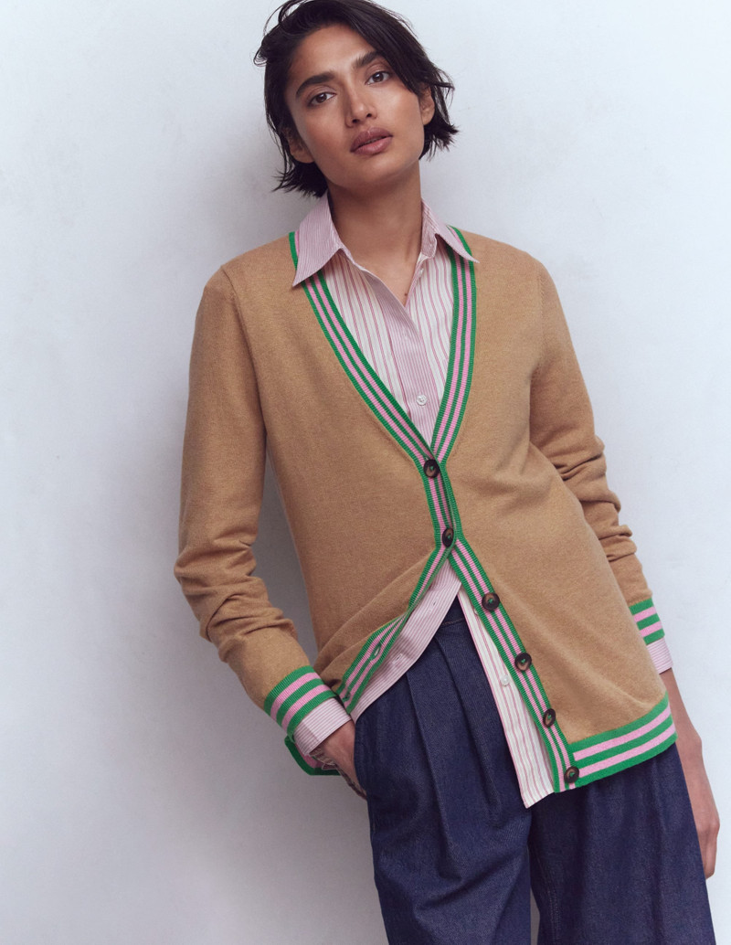 V Neck Longline Cardigan-Camel Melange 7