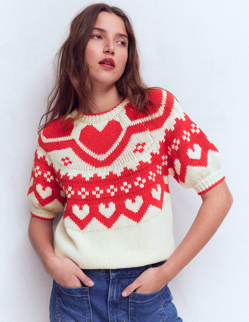 Margot Puff Sleeve T-Shirt-Warm Ivory Hearts 6
