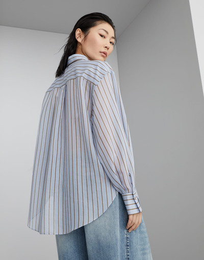 Brunello Cucinelli Cotton and silk sparkling stripe poplin shirt with monili outlook
