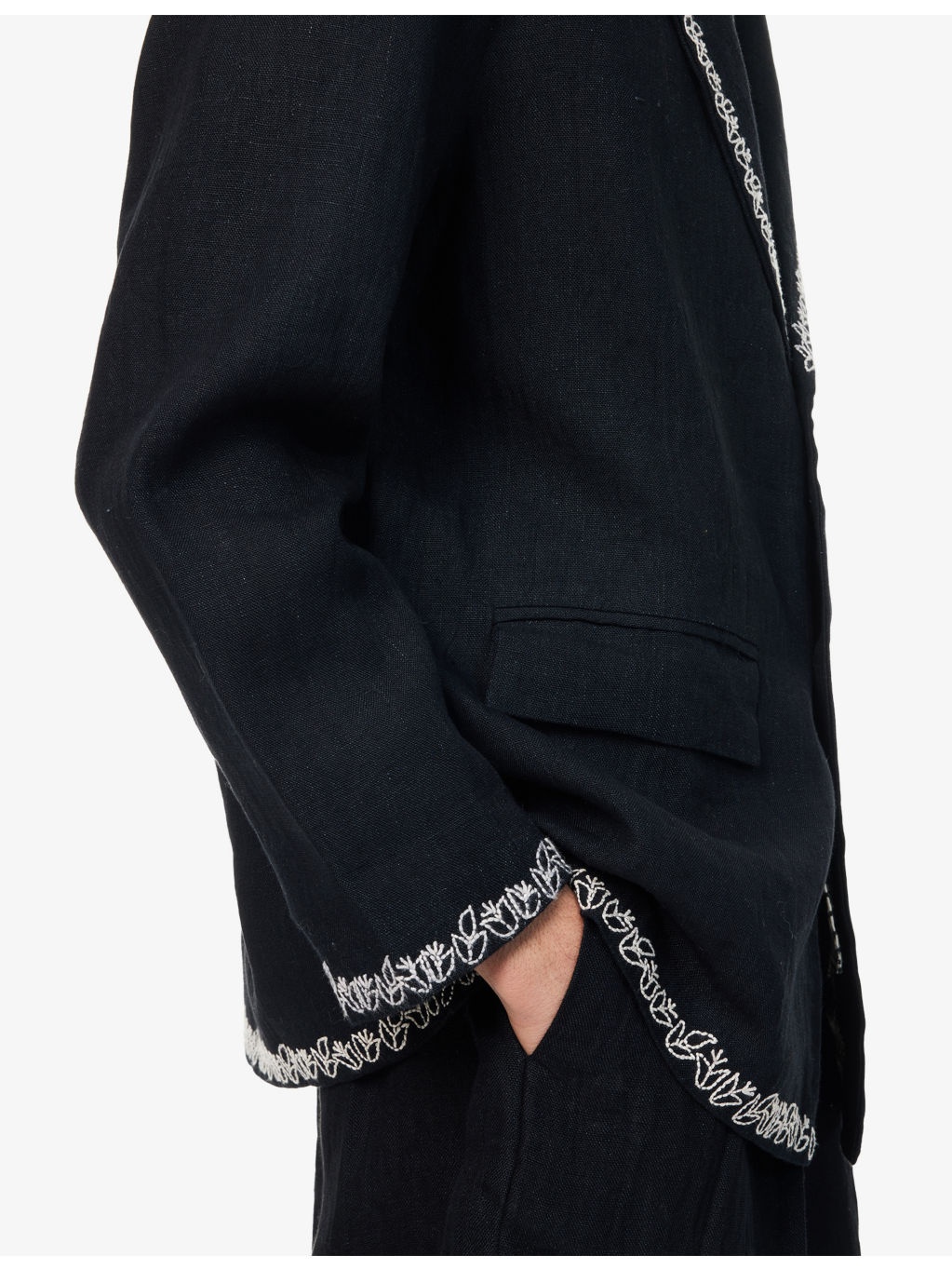 Notched-Lapel Embroidered Linen Blazer - 6