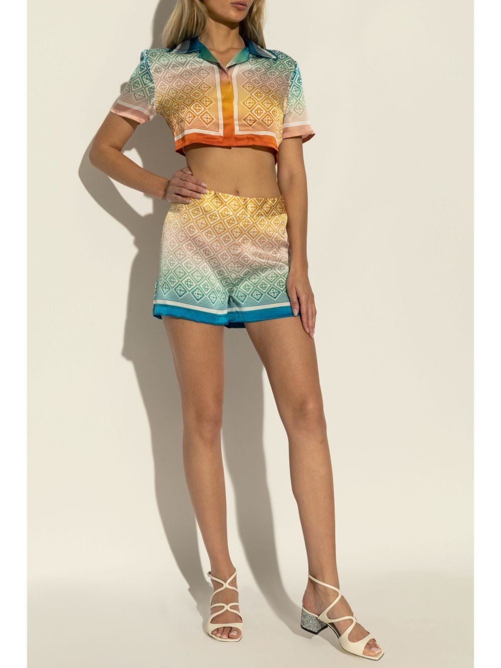monogram print silk shorts - 2