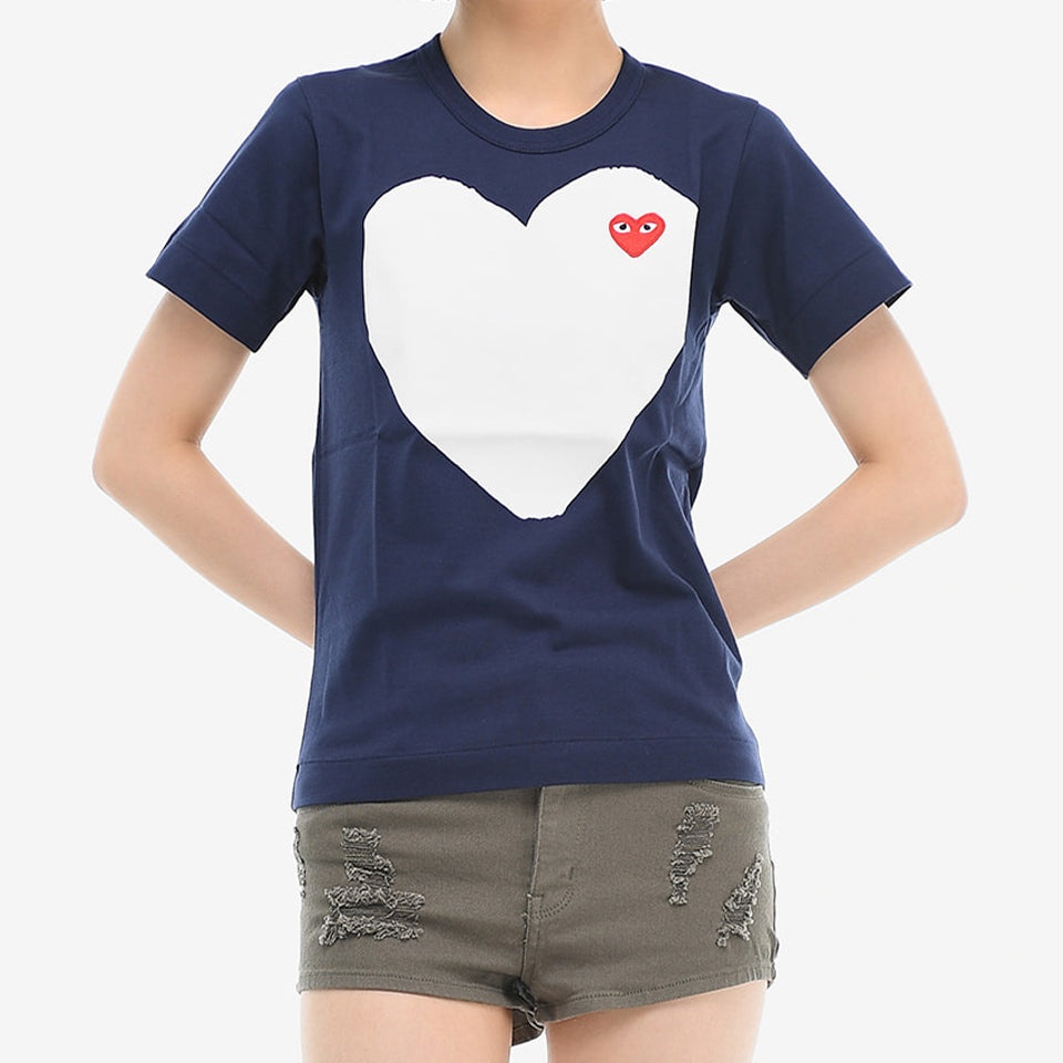 (WMNS) COMME des GARCONS PLAY Large Heart Logo Tee 'Navy White' AZ-T183-051-1 - 2