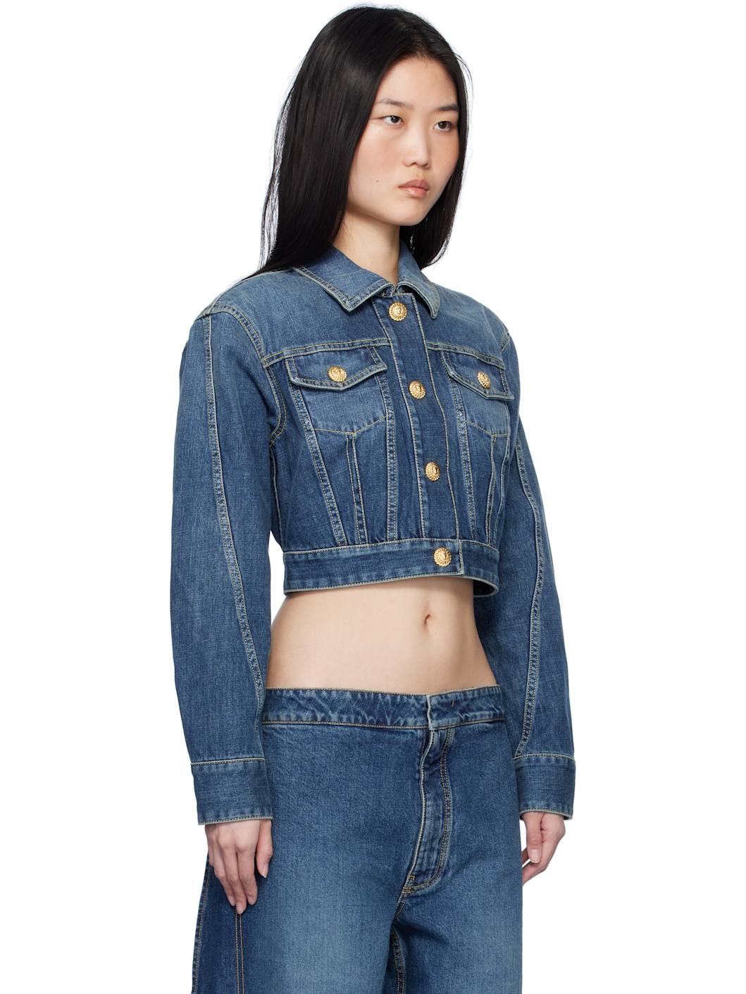 Blue Cropped Faded Denim Jacket - 2