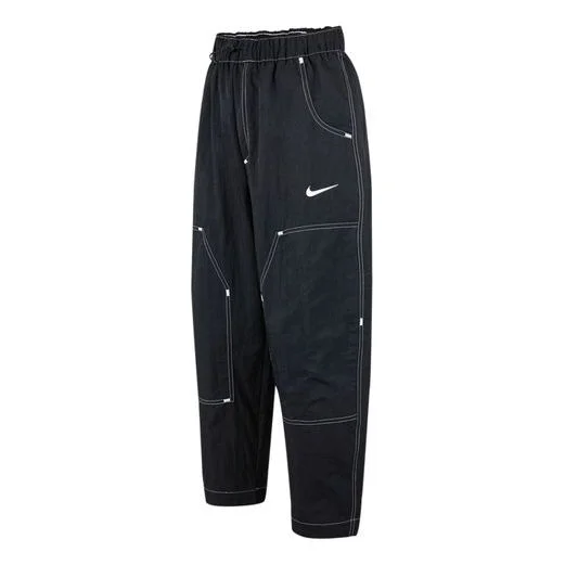 (WMNS) Nike SS22 로고 자수 캐주얼 짠 긴 바지 / 바지 가을 검정 DM6210-010 - 1