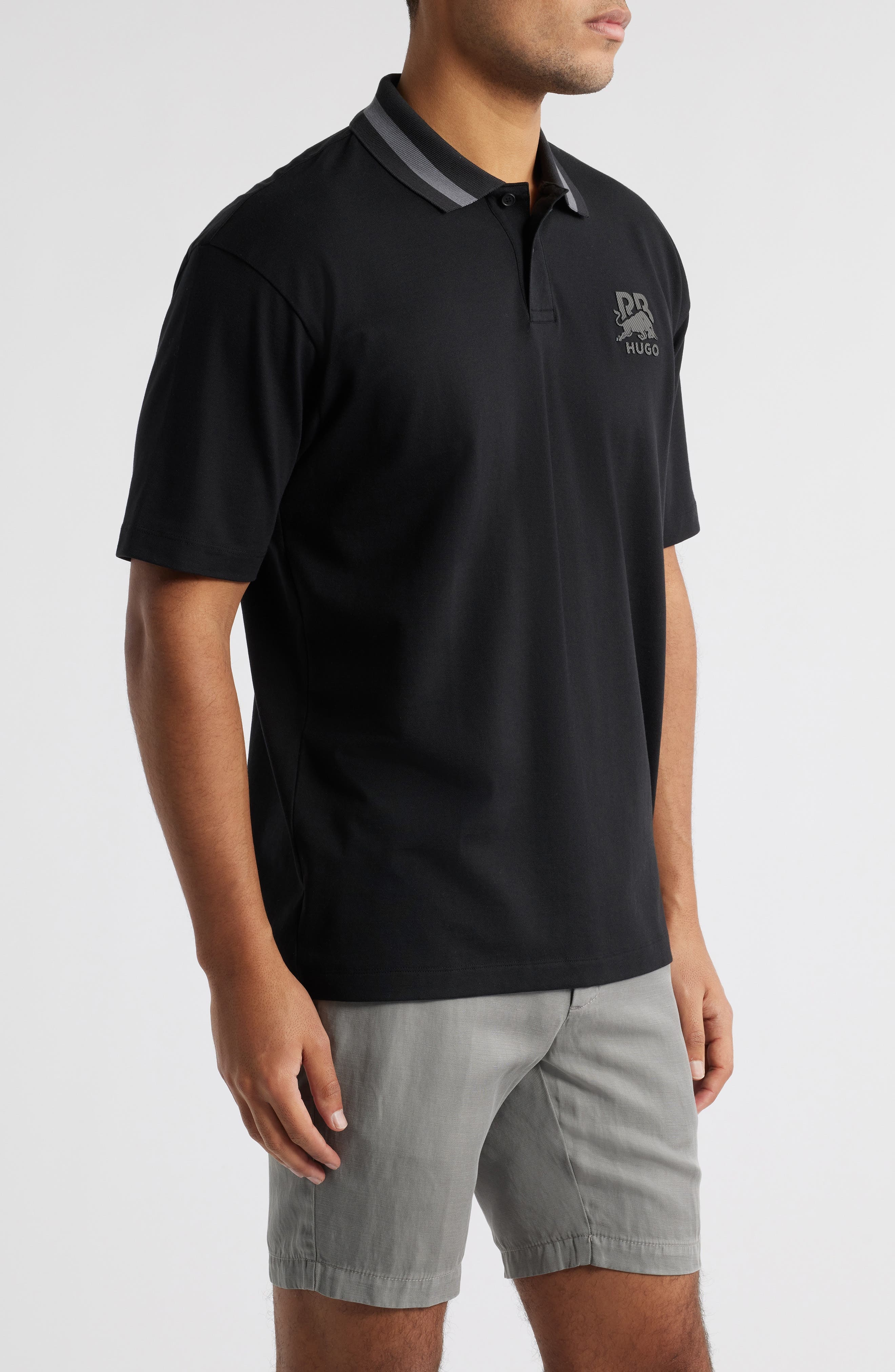 HUGO x RB Formula One™ Team Relaxed Fit Stretch Piqué Polo in Black at Nordstrom - 3