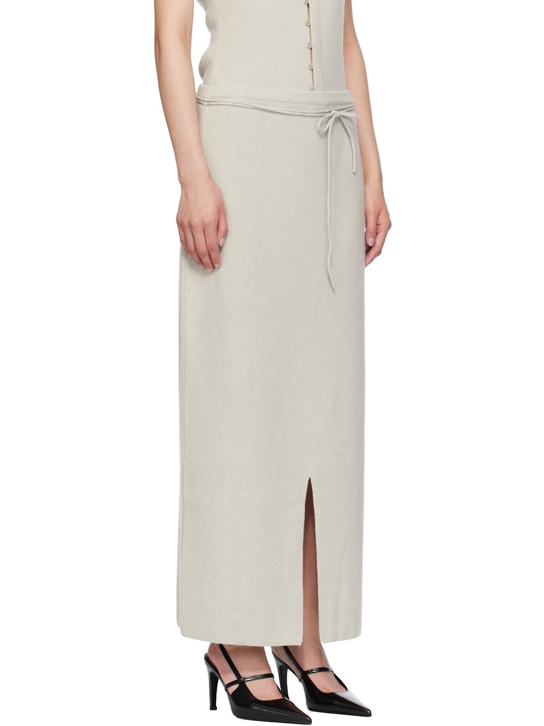 Gray String Straight Knit Maxi Skirt - 2