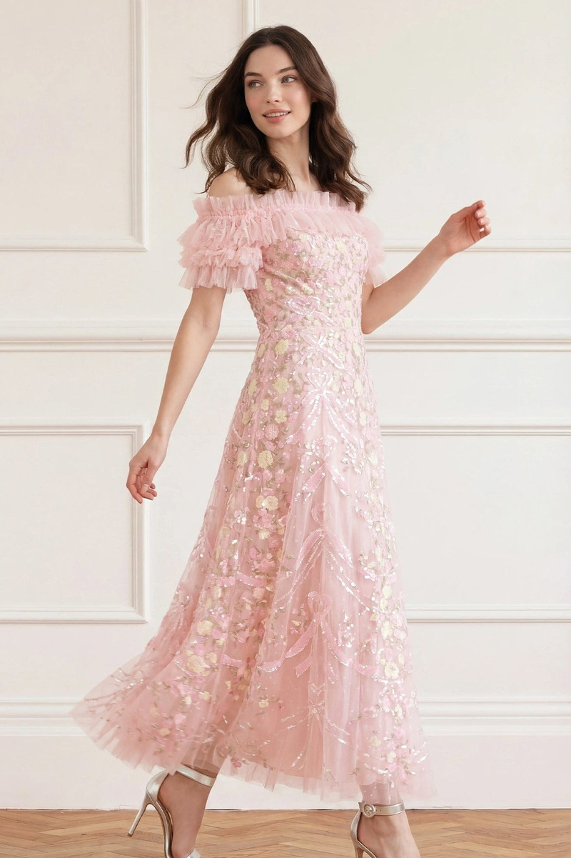 Needle & Thread Ribbon Heart Off-Shoulder Ankle Gown outlook