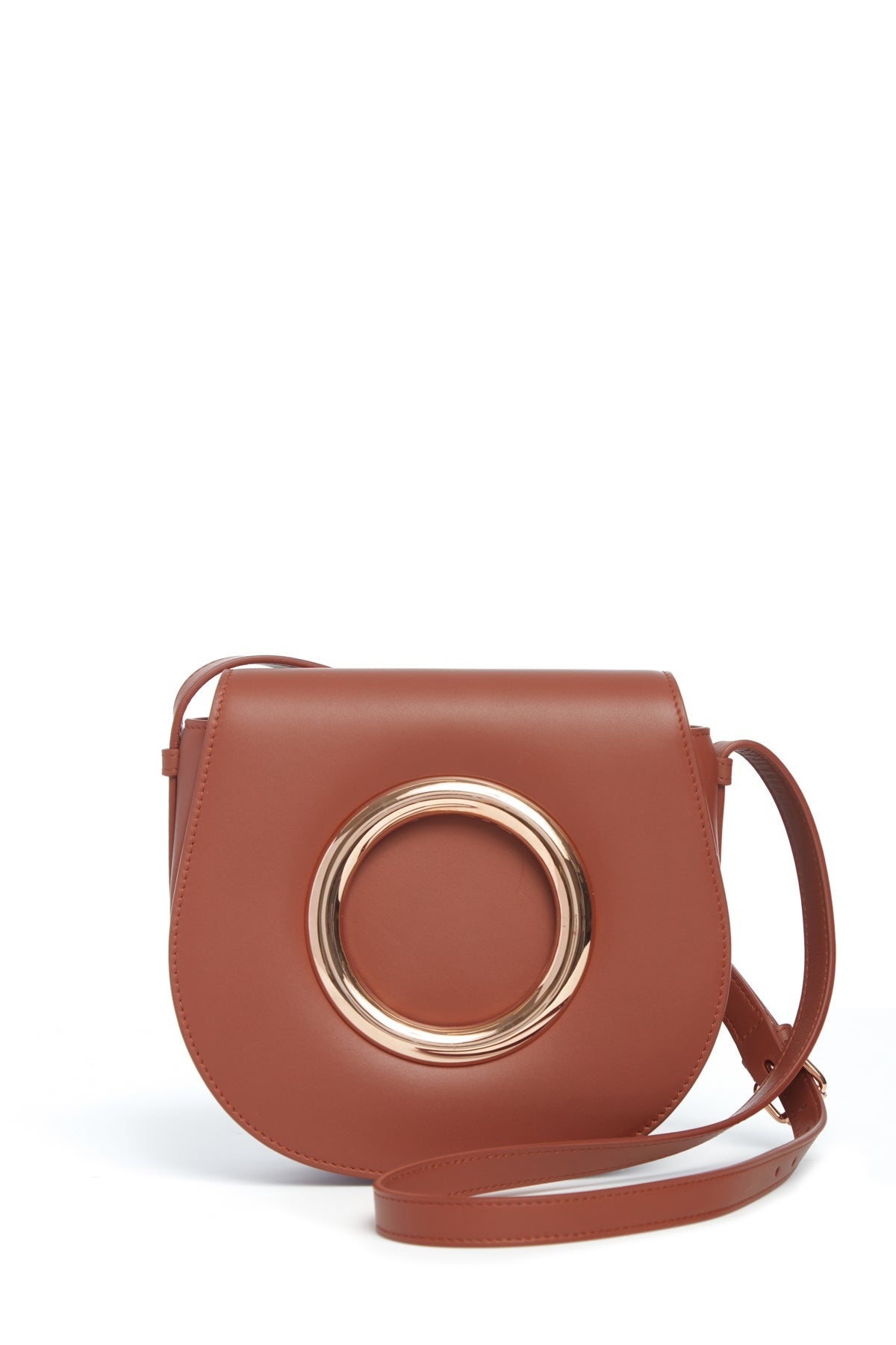 Ring Crossbody Bag in Cognac Leather 1