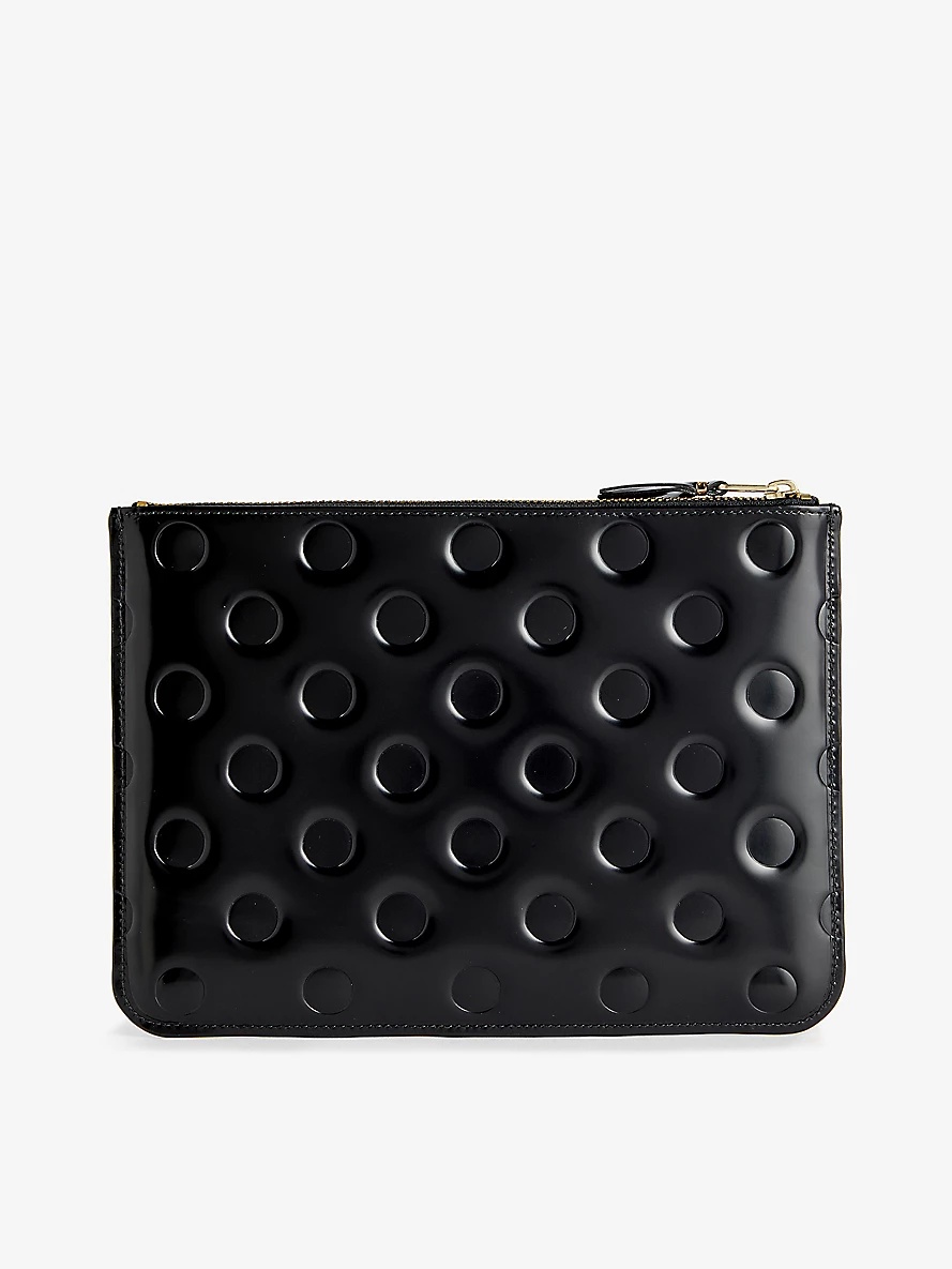 Polka-dot embossed leather pouch - 3