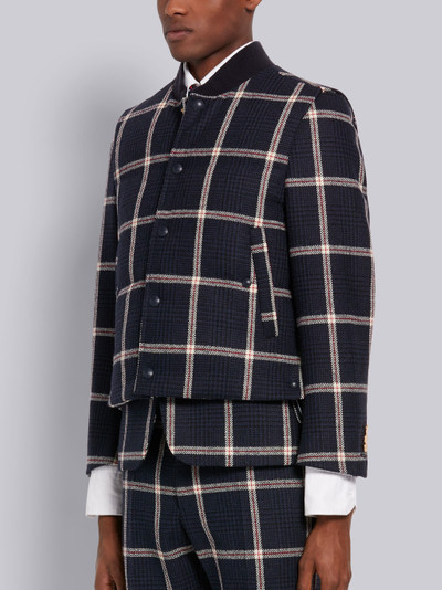 Thom Browne Navy Prince of Wales Overcheck Hunting Wool Tweed Down Filled Snap Front Vest outlook