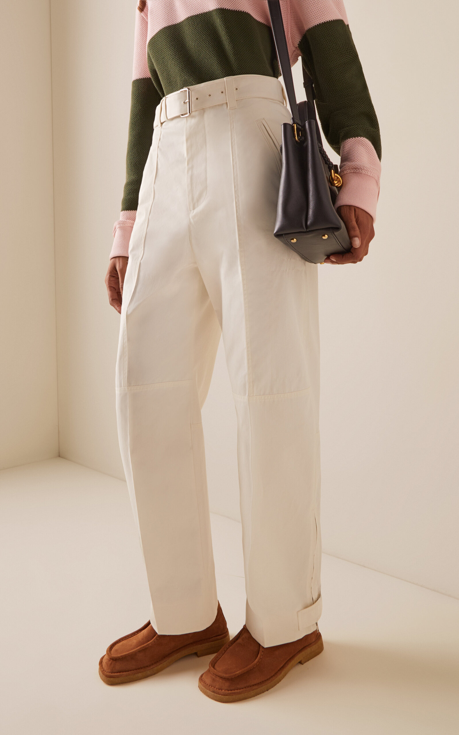 Belted Cotton Barrel Pants neutral - 3