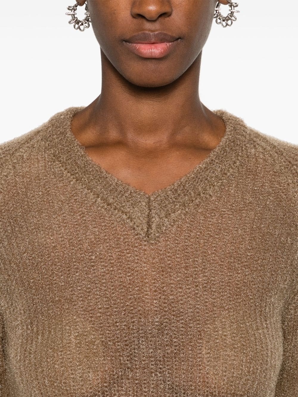 semi-sheer V-neck jumper - 5